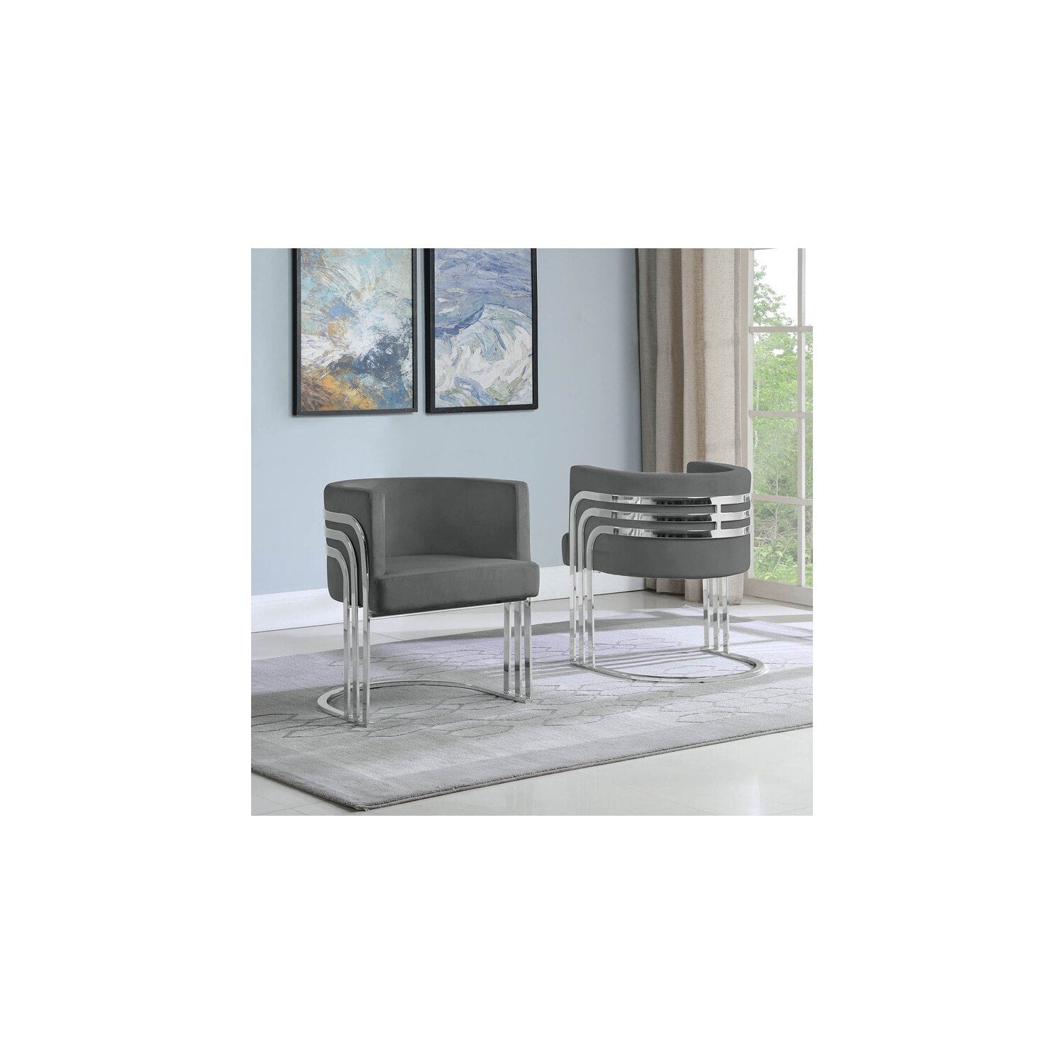 32 In.H Beige Finish Velvet Upholstery Square Barrel Chair Set Of 2 With Straight Arm 8 X 10