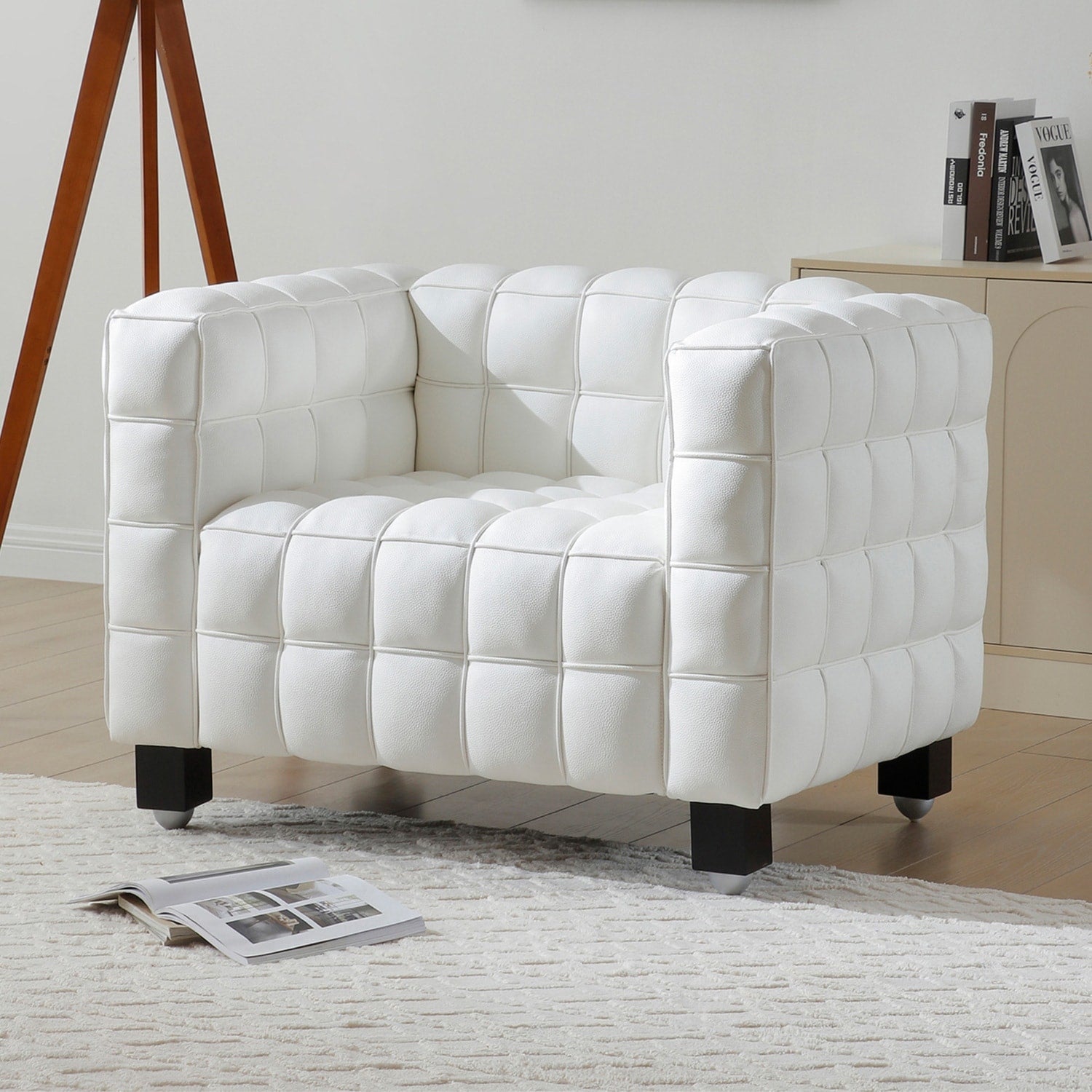 32 In.H Beige Finish Velvet Upholstery Square Barrel Chair Set Of 2 With Straight Arm 8 X 10