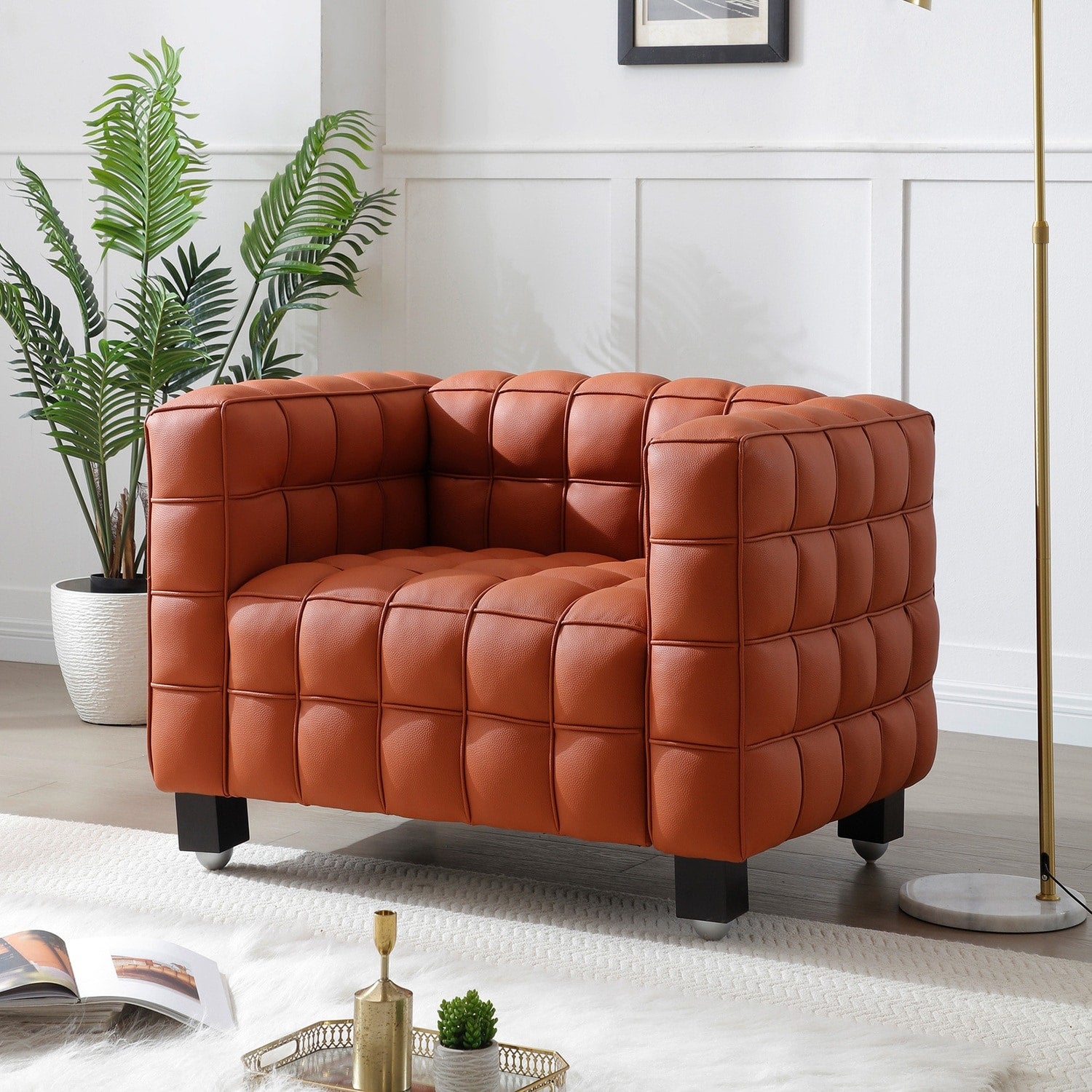 32 In.H Black Finish Velvet Upholstery Rectangle Barrel Chair Set Of 2 With Straight Arm 8 X 10