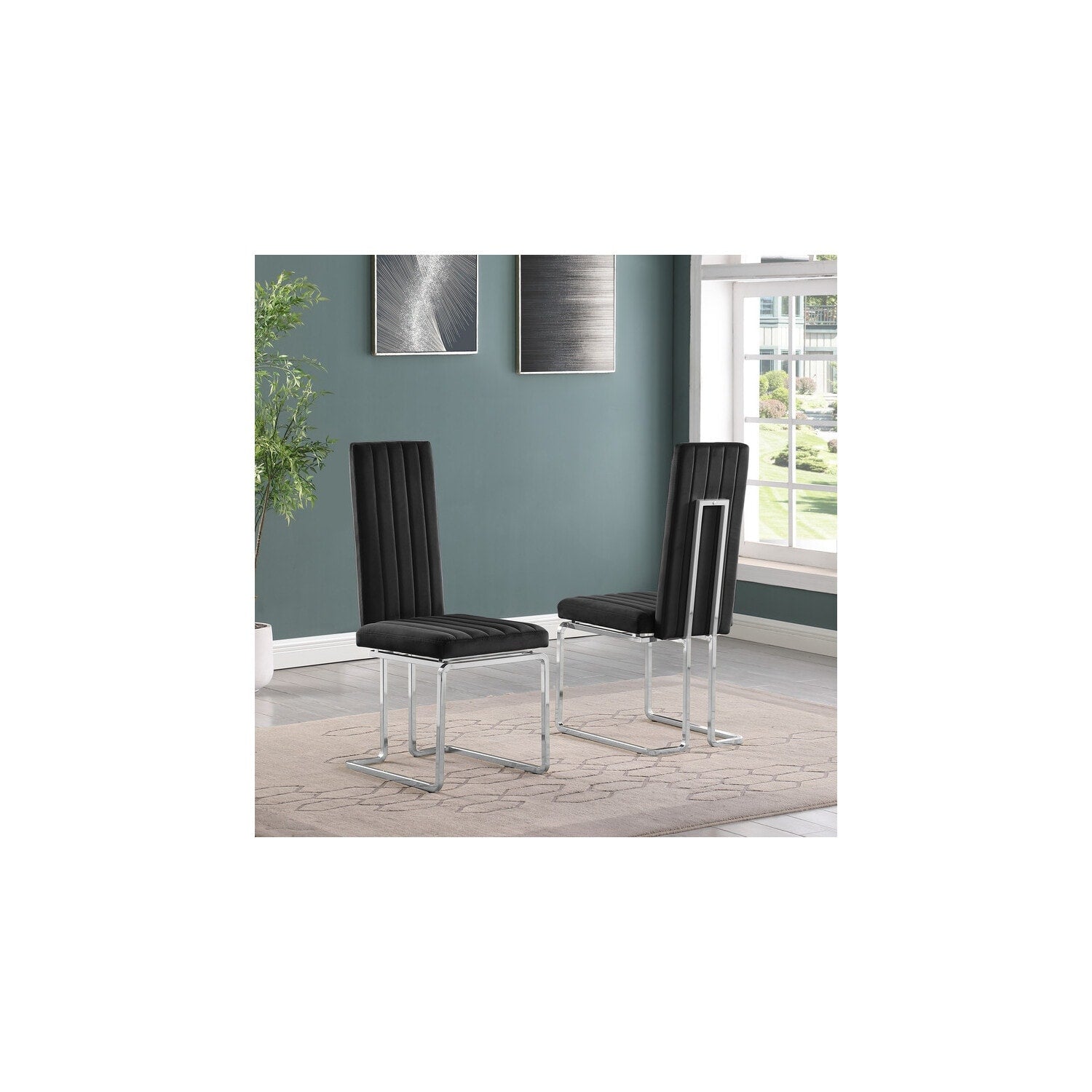 32 In.H Black Finish Velvet Upholstery Square Barrel Chair Set Of 2 With Straight Arm 8 X 10