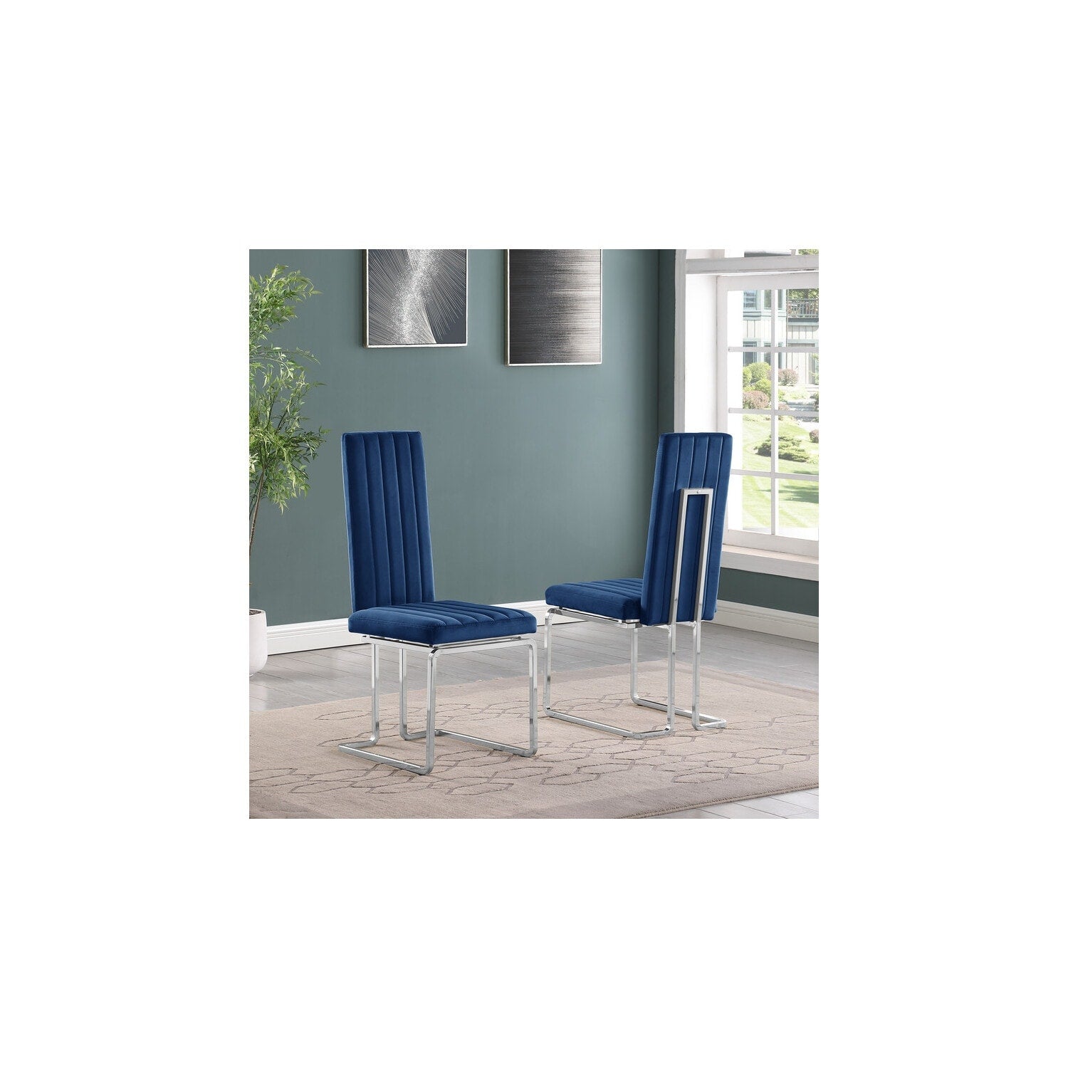 32 In.H Blue Finish Velvet Upholstery Square Barrel Chair Set Of 2 With Straight Arm 8 X 10
