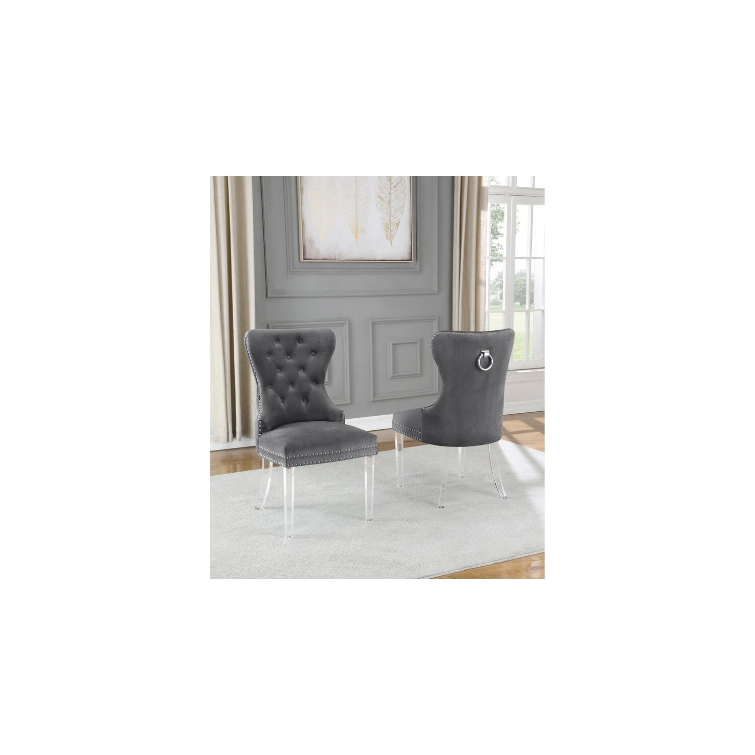 32 In.H Gray Finish Velvet Upholstery Rectangle Barrel Chair Set Of 2 With Straight Arm 8 X 10