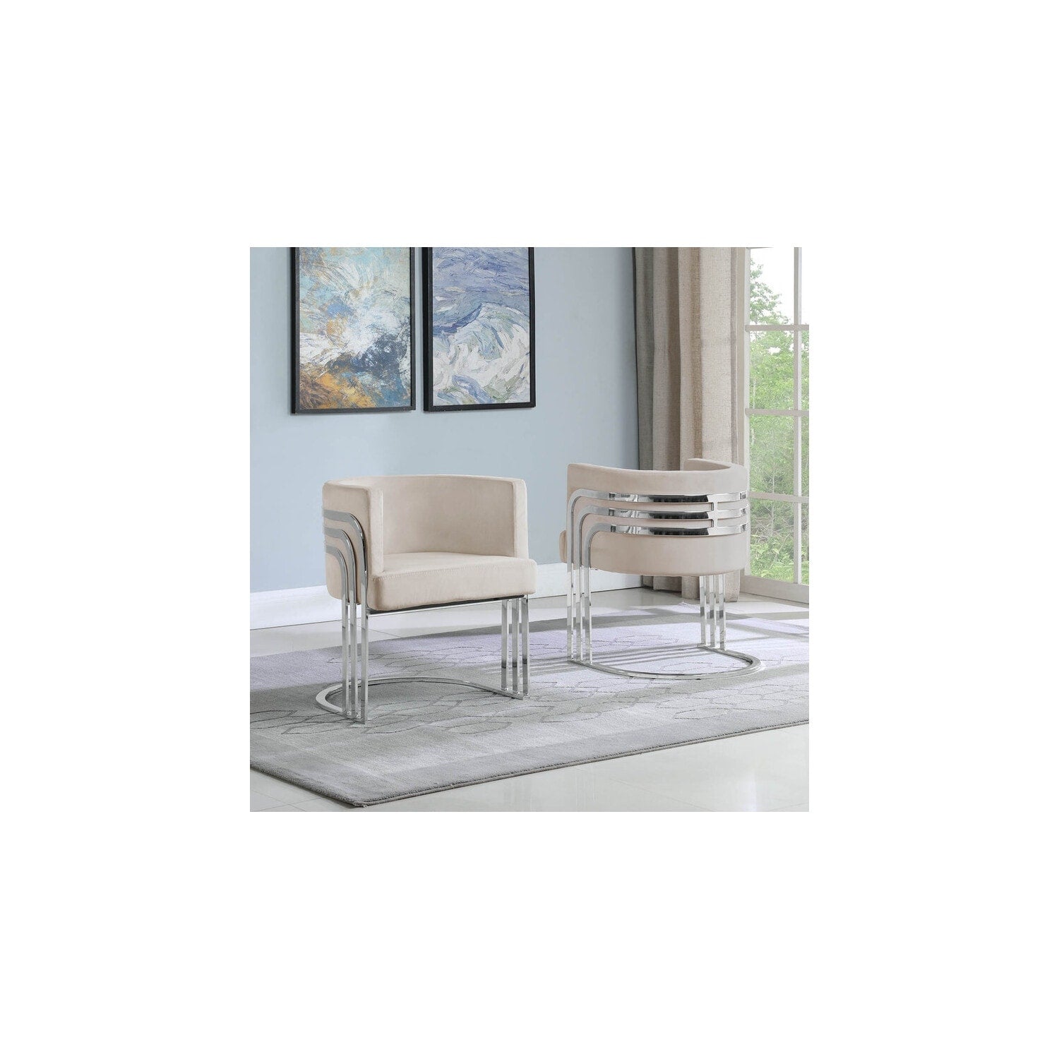 32 In.H Gray Finish Velvet Upholstery Square Barrel Chair Set Of 2 With Straight Arm 8 X 10