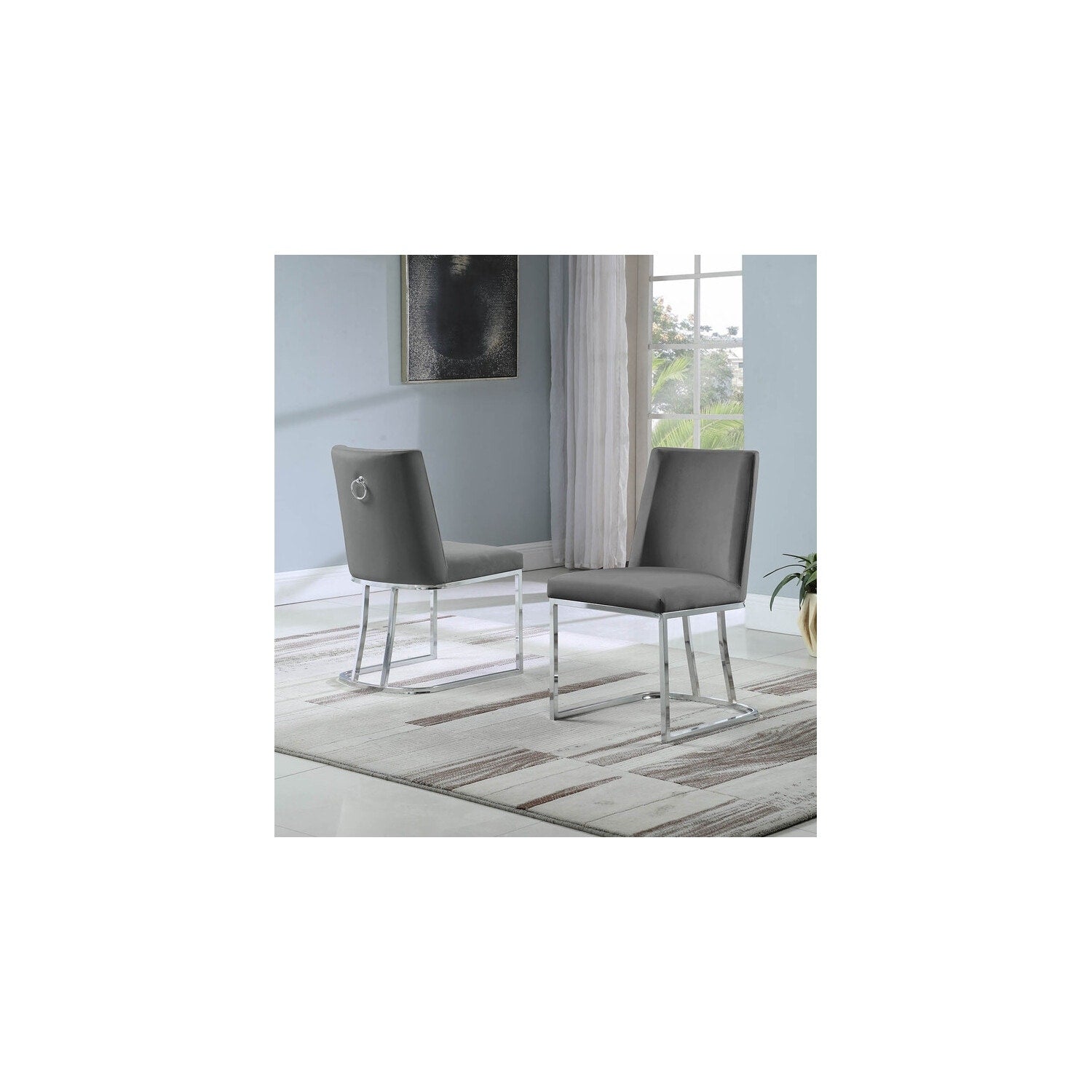 32 In.H Gray Finish Velvet Upholstery Square Barrel Chair Set Of 2 With Straight Arm 8 X 10