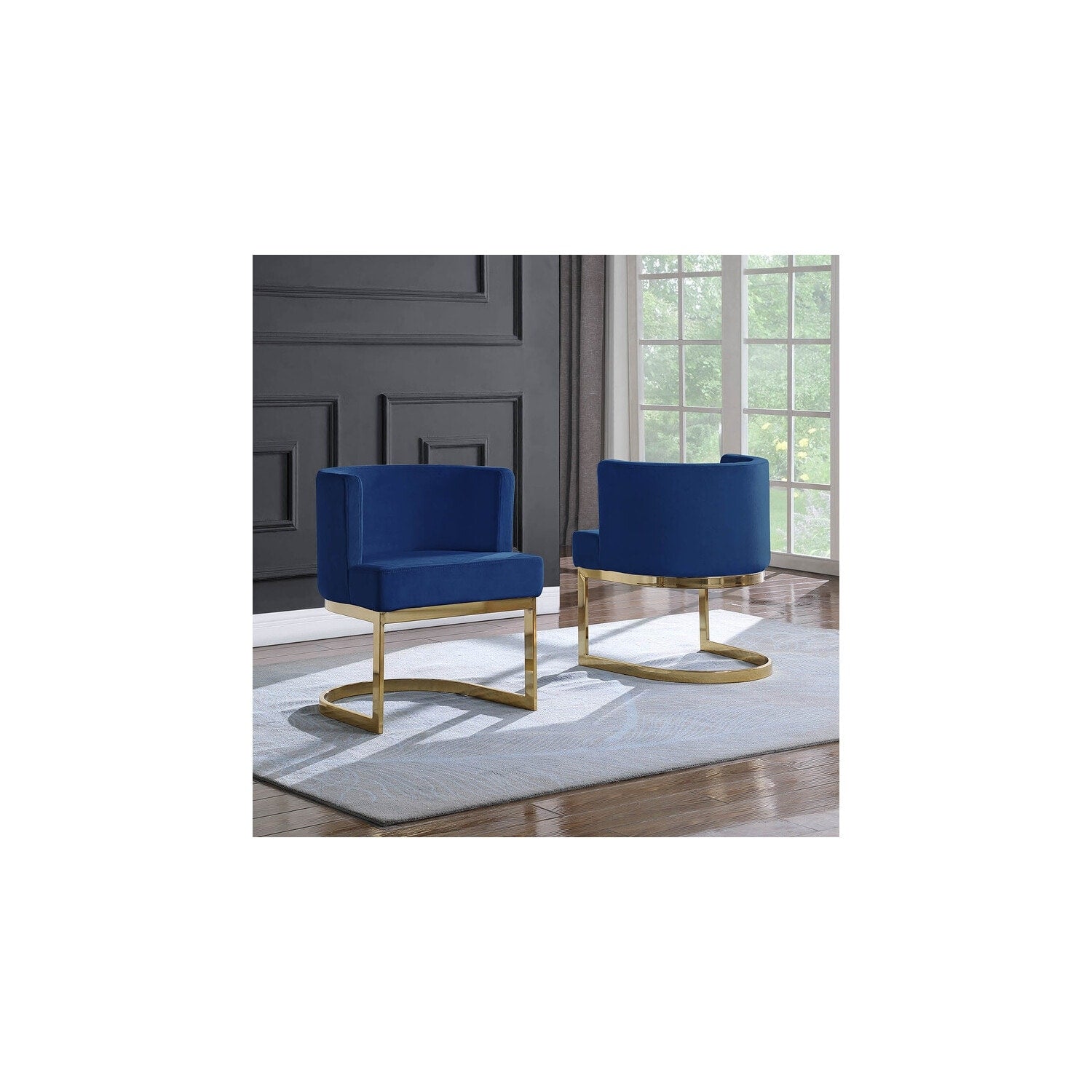 32 In.H Gray Finish Velvet Upholstery Square Barrel Chair Set Of 2 With Straight Arm 8 X 10