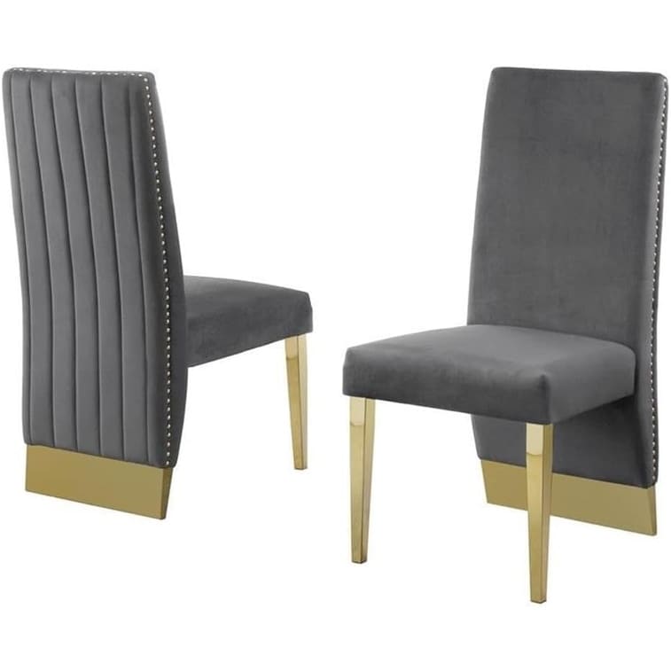 32 In.H Grey Finish Velvet Upholstery Square Barrel Chair Set Of 2 With Straight Arm 8 X 10