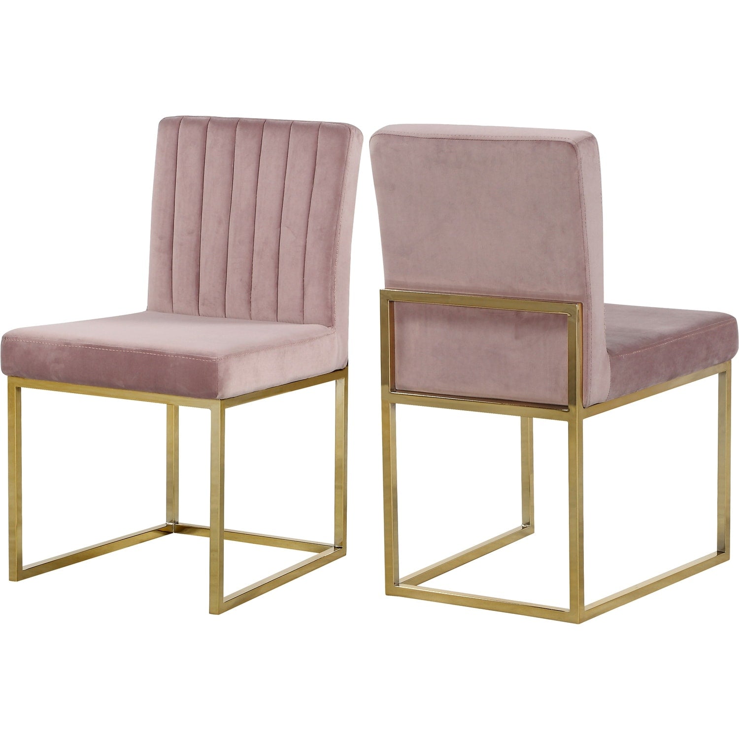 32 In.H Pink Finish High Upholstered Back Armless Dining Chair With Velvet Seat Material