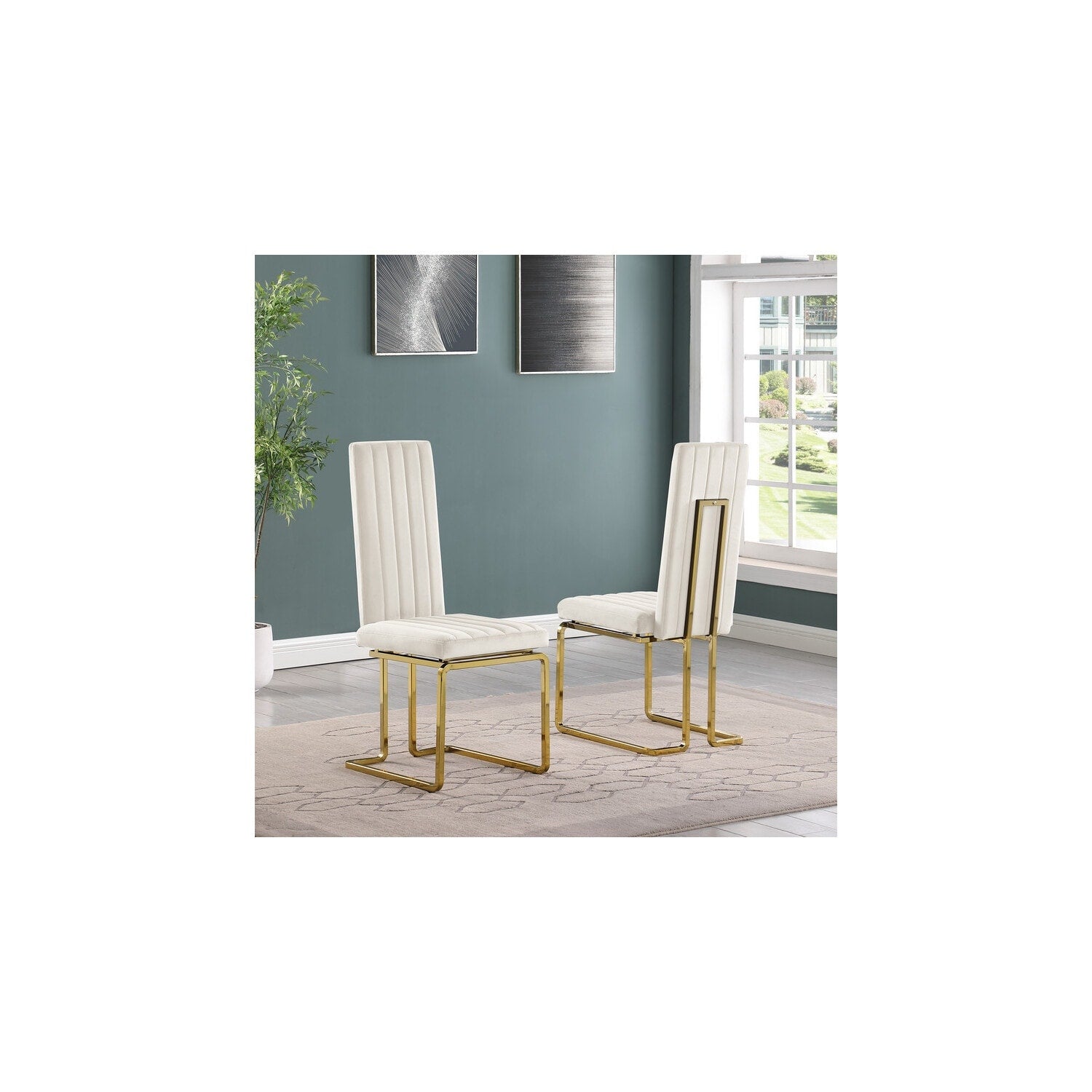 32 In.H White Finish Velvet Upholstery Square Barrel Chair Set Of 2 With Straight Arm 8 X 10