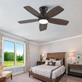 32 Inch Low Profile Ceiling Fan With Light And Remote Control Dimmable Quiet Dc Motor Black Dark Walnut