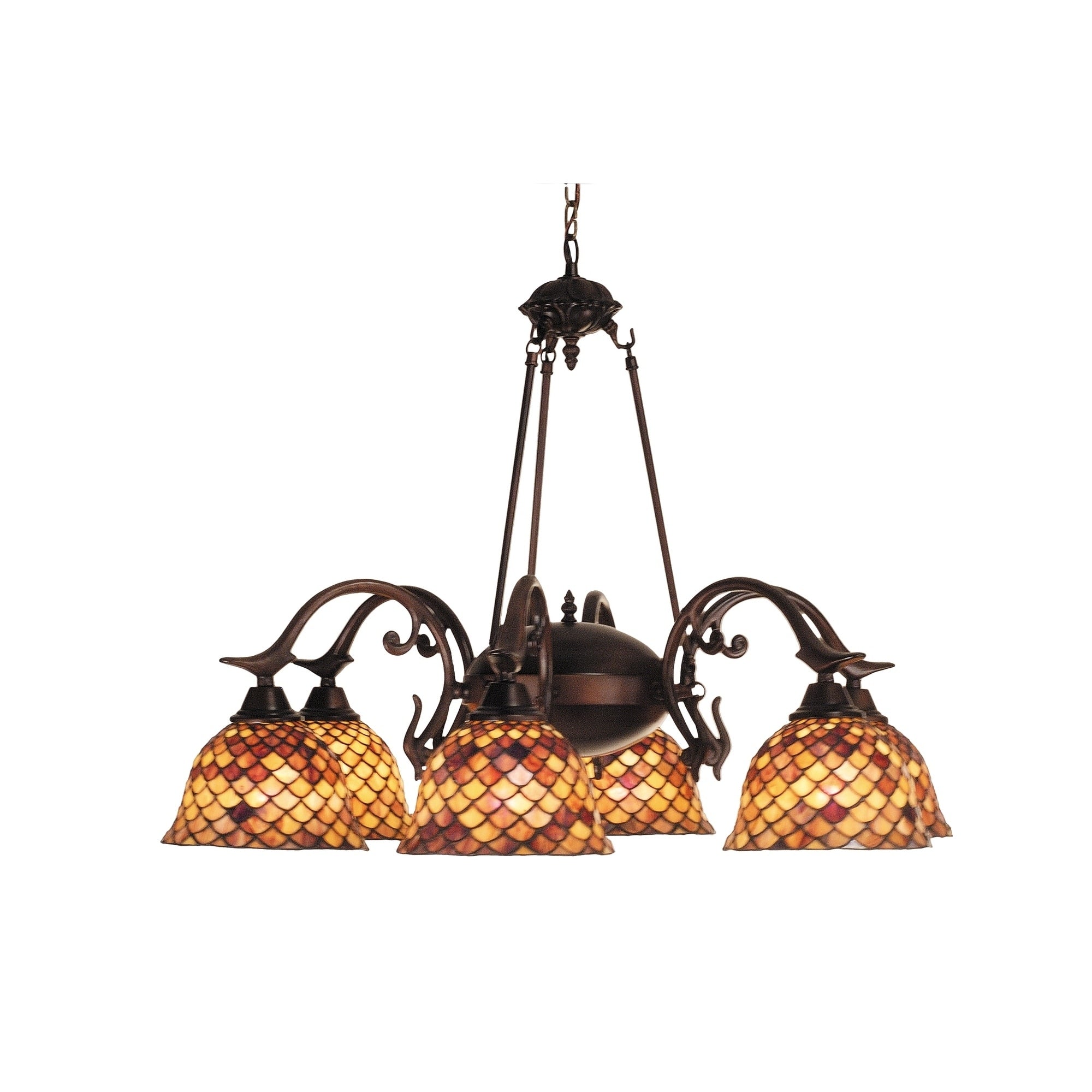 32.5 Inch Wide Tiffany Fishscale 6 Lt Chandelier