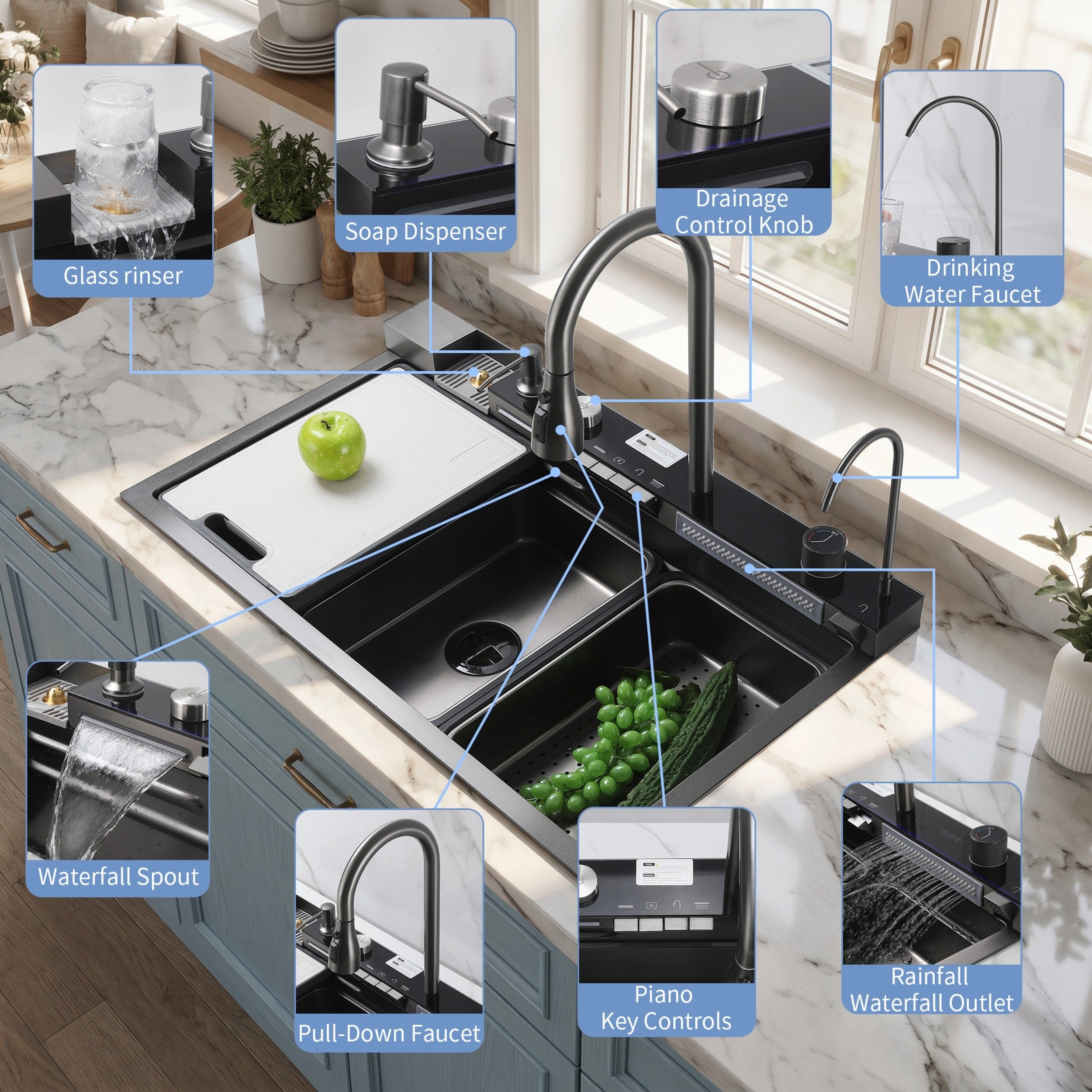 Modland 30 32 Drop In Workstation Kitchen Sink Set 18 Gauge Honeycomb Stainless Steel Single Bowl With Faucet Glass Rinser