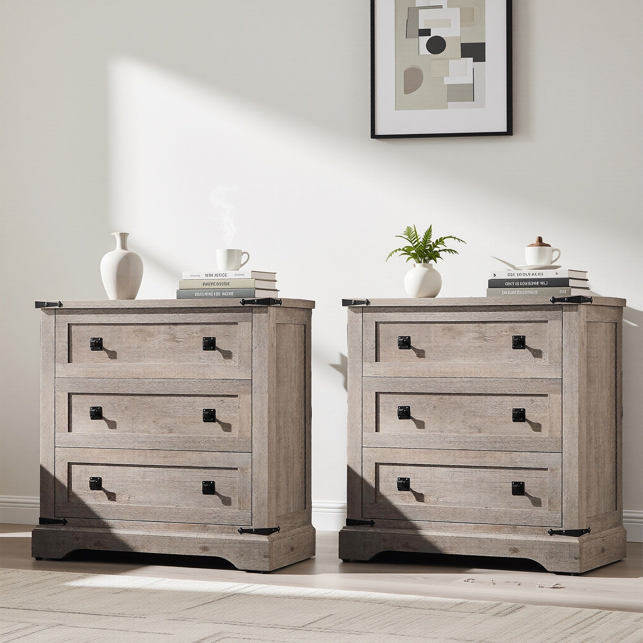 32 Farmhouse Nightstand Set Of 2 End Table With Charging Station