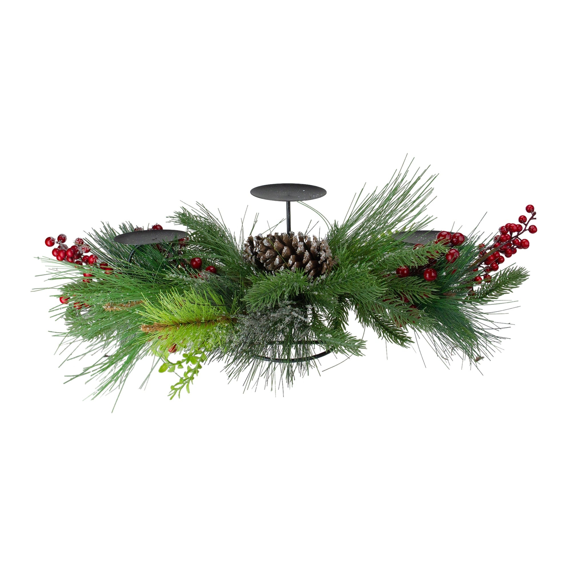32 Iced Mixed Pine Berries And Pine Cones Christmas Pillar Candle Holder