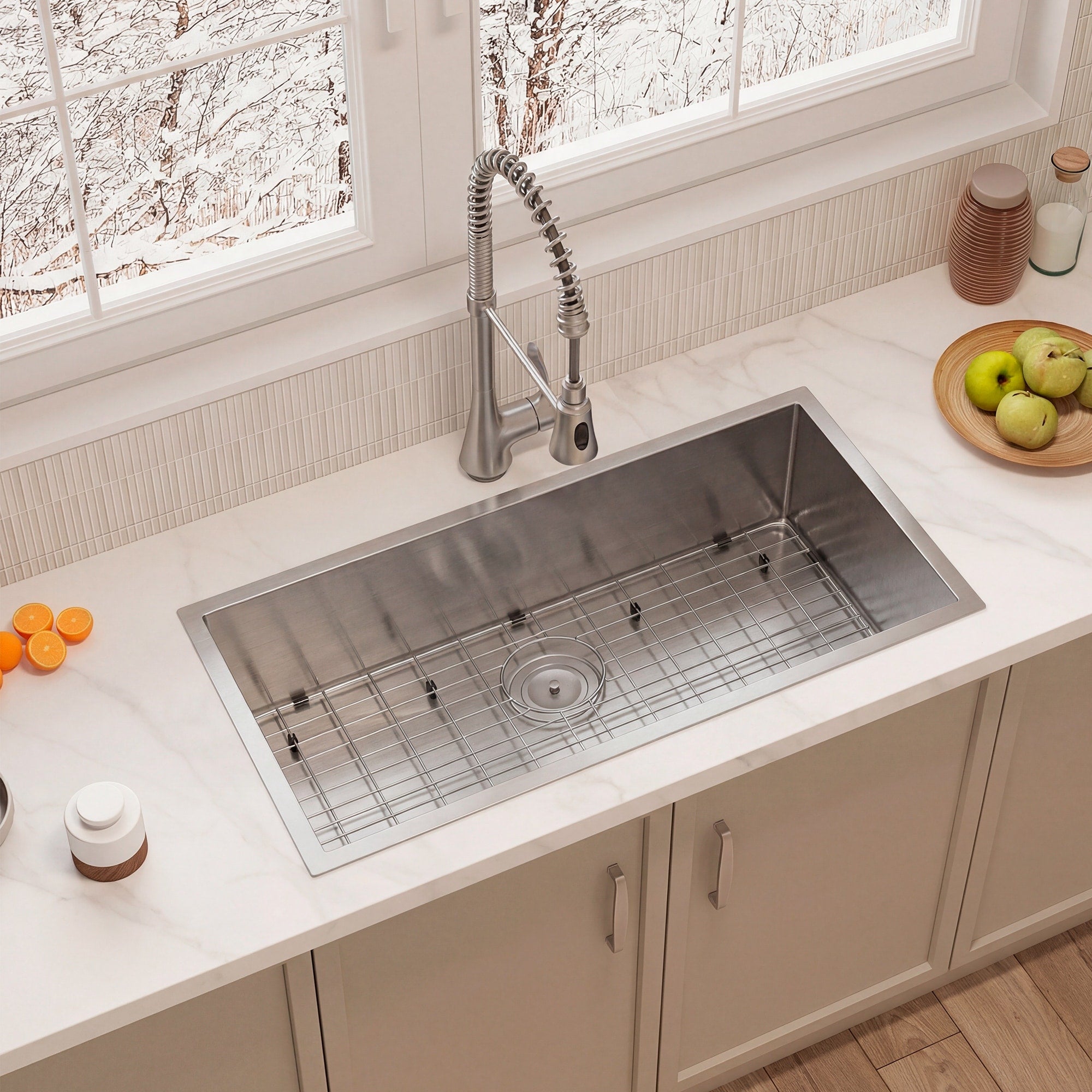 32 L Workstation Single Bowl Stainless Steel Kitchen Sink With Sink Grid