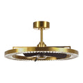 32 Modern Brushed Gold 3 Blade Crystal Caged Ceiling Fan With Light And Remote