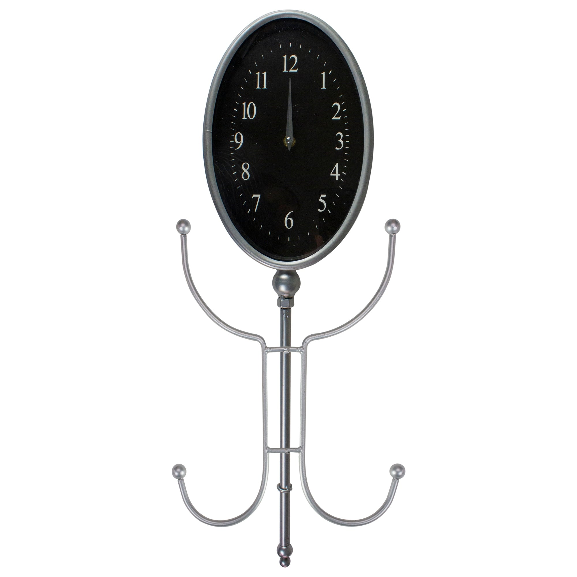 32 Silver Oval Wall Clock With Hooks And Hangers N A