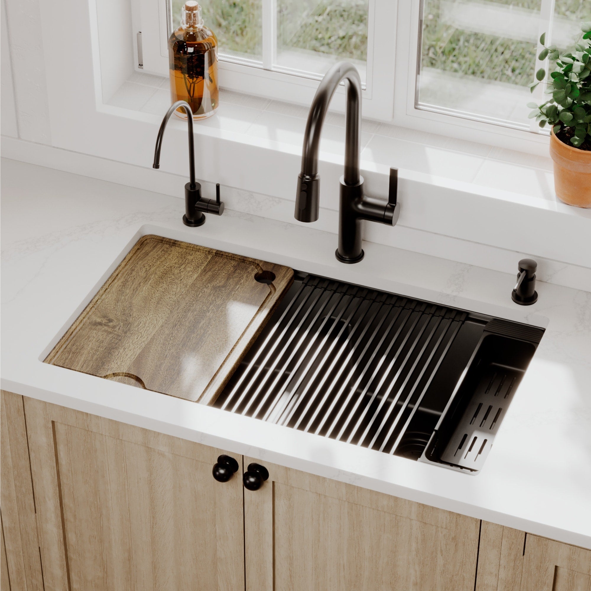 32 Undermount Double Bowl Quartz Kitchen Sink Kit