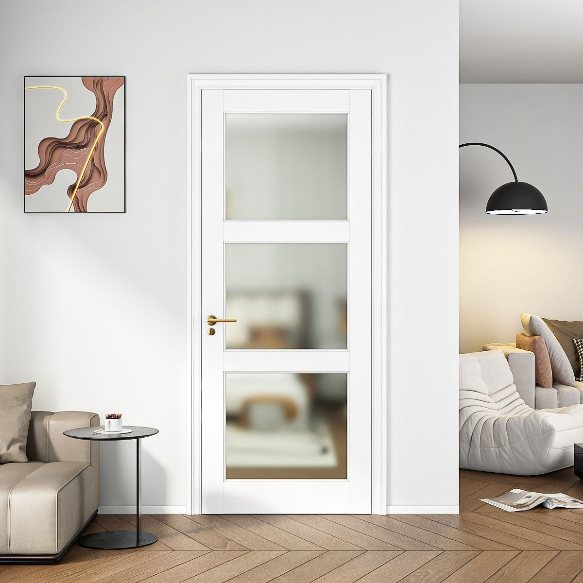 32 X 80 3 Lite French Interior Tempered Frosted Glass Door Slab For Pantry Doors Solid Core Interior Door Hardware Kit