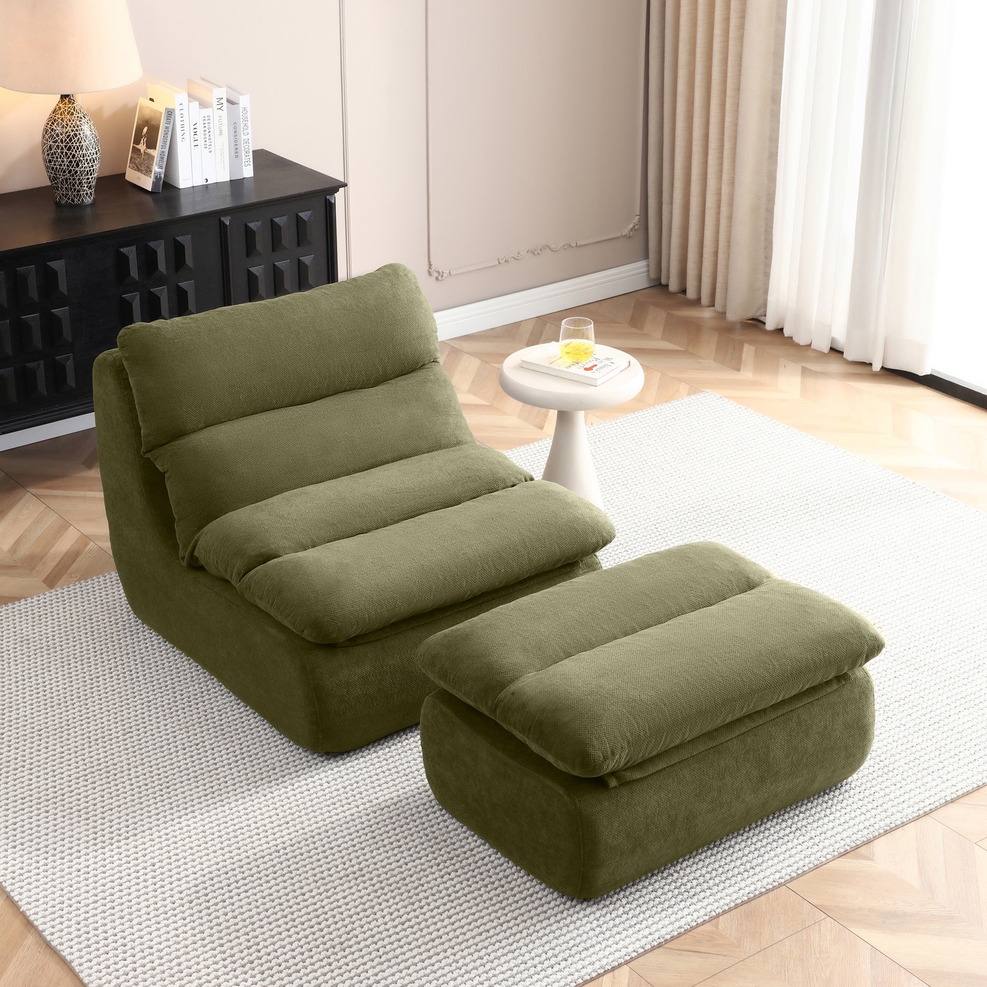 32 Bean Bag Chair With Ottoman Big Chaise Lounge Chairs For Adults Tufted Upholstered Lazy Sofa