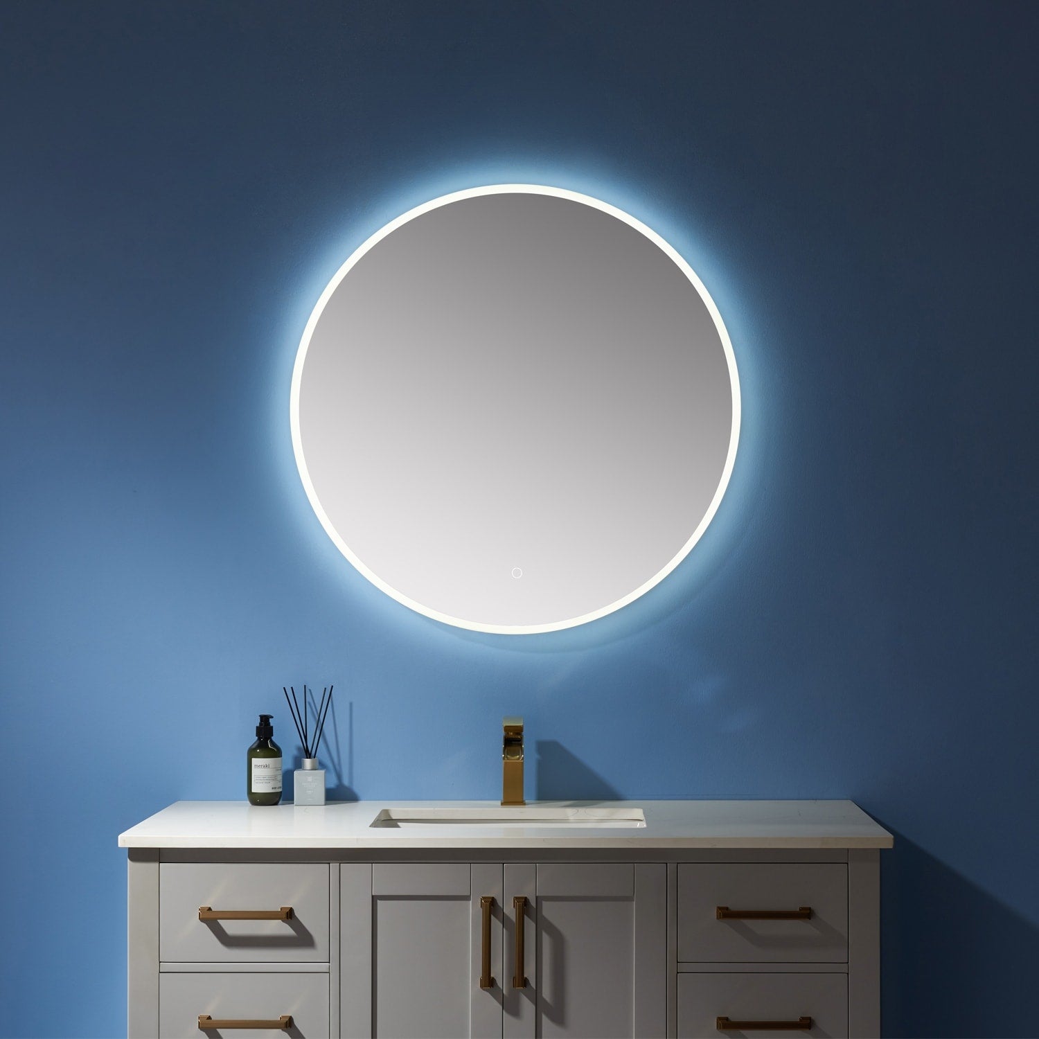 32Modern Contemporary Frameless Lighted Round Bathroom Mirror