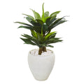 33 Double Agave Succulent Artificial Plant In White Planter