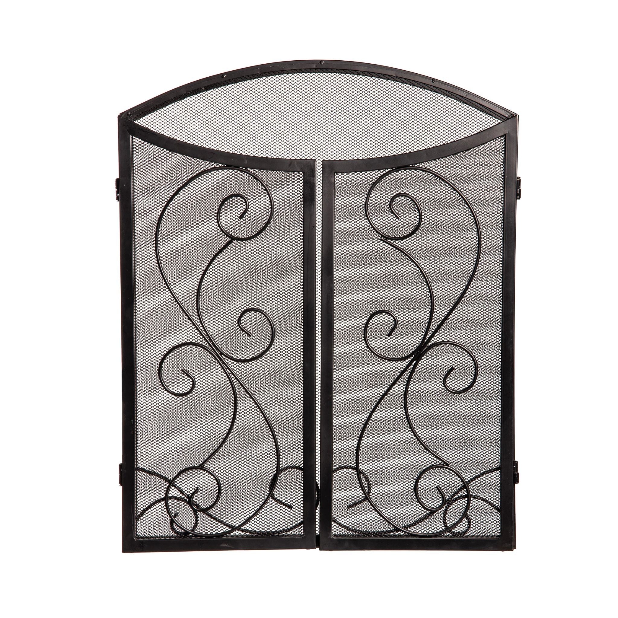 33 In. X 26 In. Iris Scroll Tri Fold Metal Fireplace Screen 33 X 26 X 12