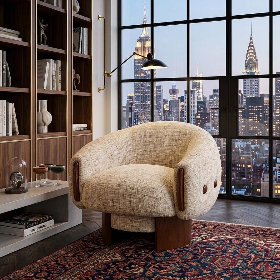 33.4 Swivel Accent Chair 180 Degree Chenille Barrel Chair Modern