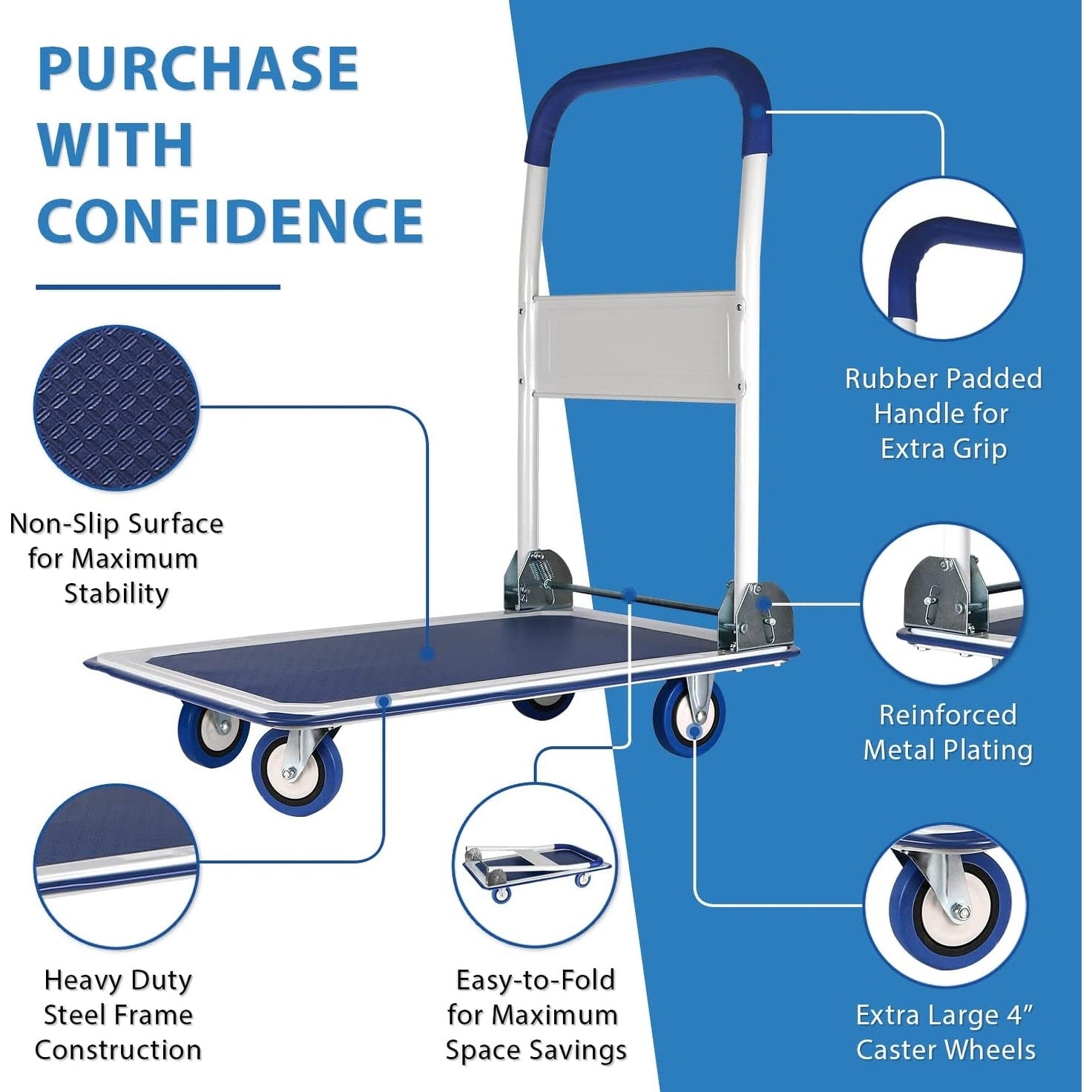 330 Lbs. Capacity Platform Truck Hand Flatbed Cart Dolly Folding Moving Push