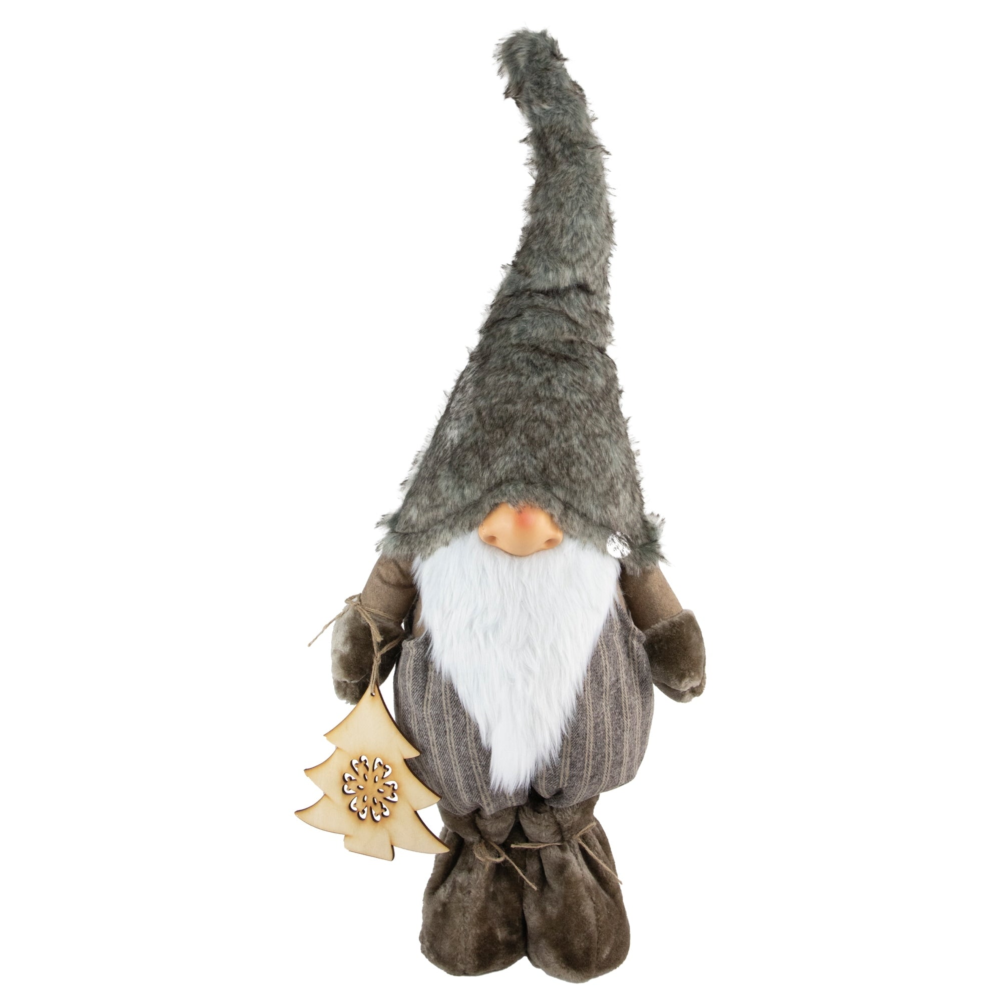 33 Large Woodland Gnome With Striped Pants Holding Christmas Tree