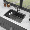 33 Drop In Gunmetal Black Kitchen Sink Soap Dispenser 33X22X10 Inch Single Bowl 16 Gauge Stainless Steel