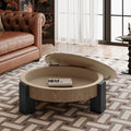 33 Round Coffee Table With Hidden Storage Parquet Veneer Top Table 3 Block Legs Sturdy Center Accent Table For Living Room