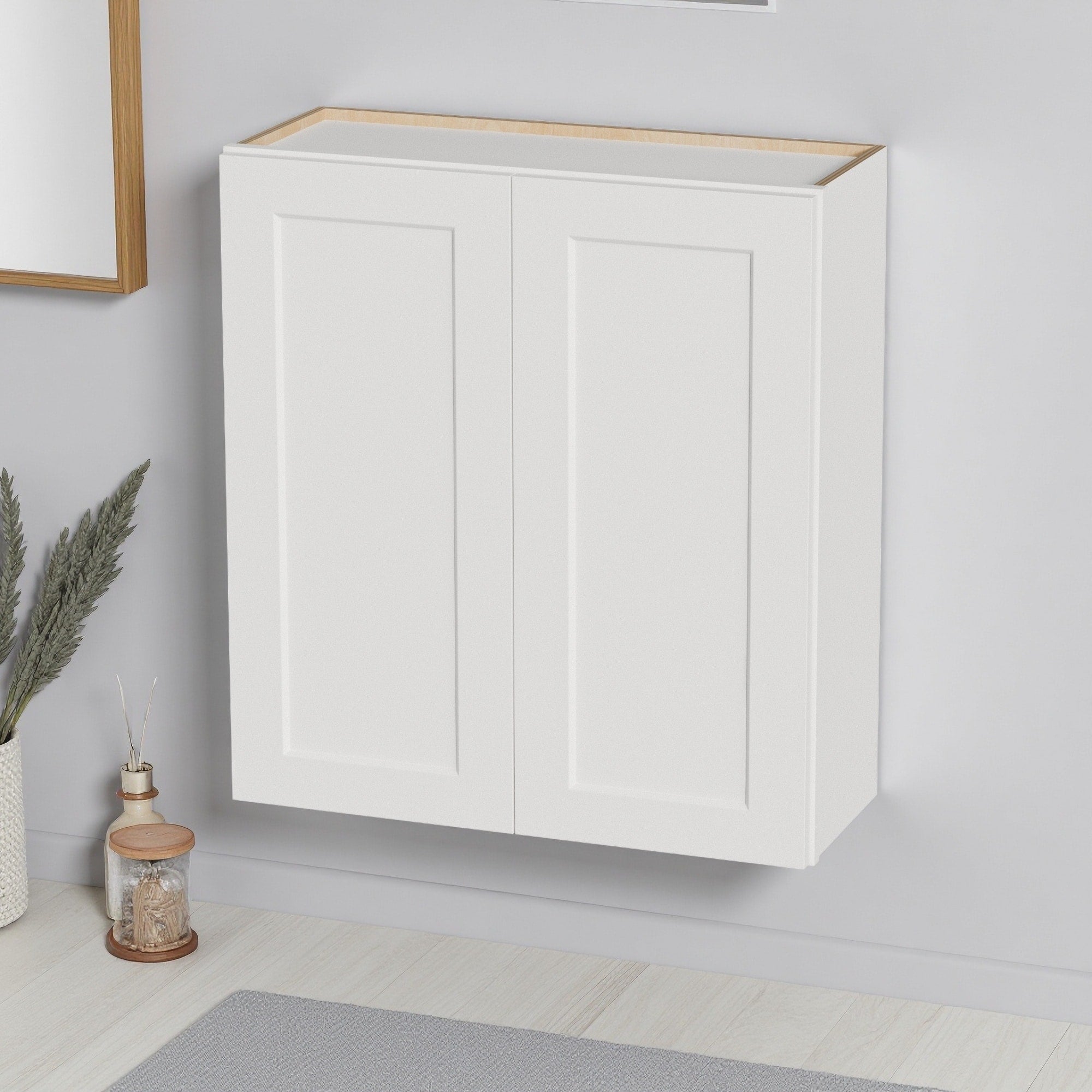 33 Shaker Double Door Wall Cabinet Solid Wood With 2 Adjustable Shelves Ready To Assemble For Kitchen Bathroom