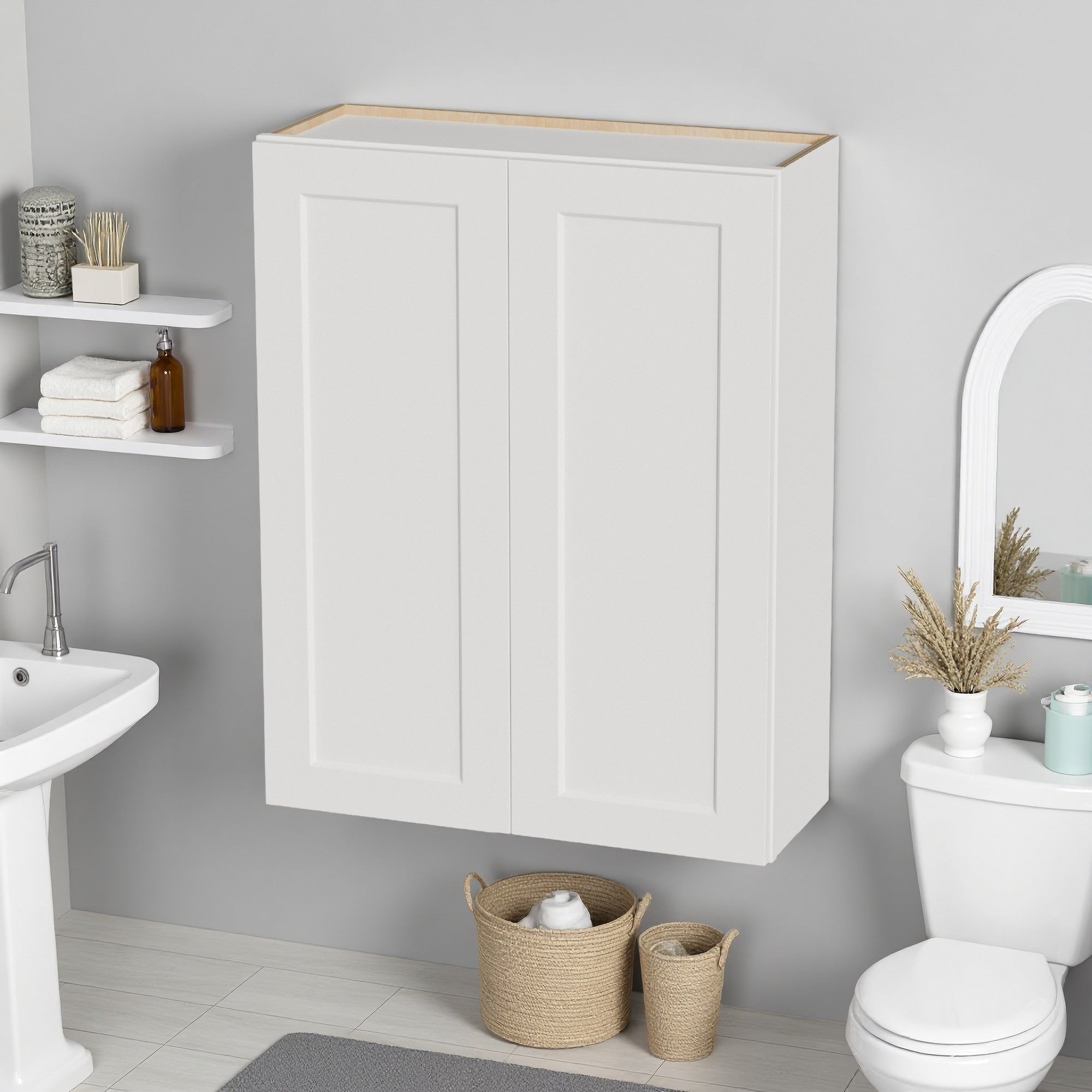 33 Shaker Double Door Wall Cabinet Solid Wood With Adjustable Shelves Ready To Assemble For Kitchen Bathroom