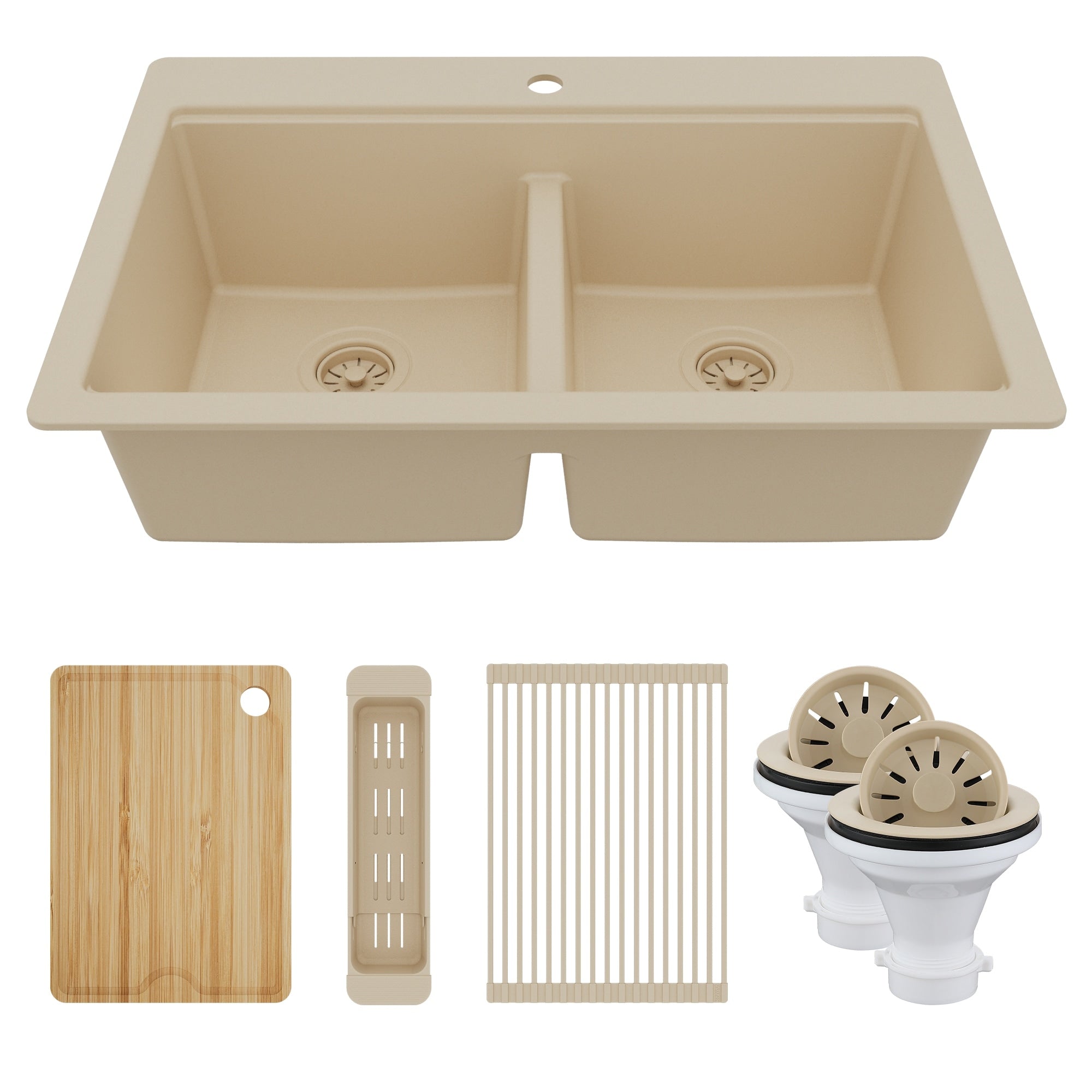 33 Top Mount Double Bowl Quartz Kitchen Sink Kit