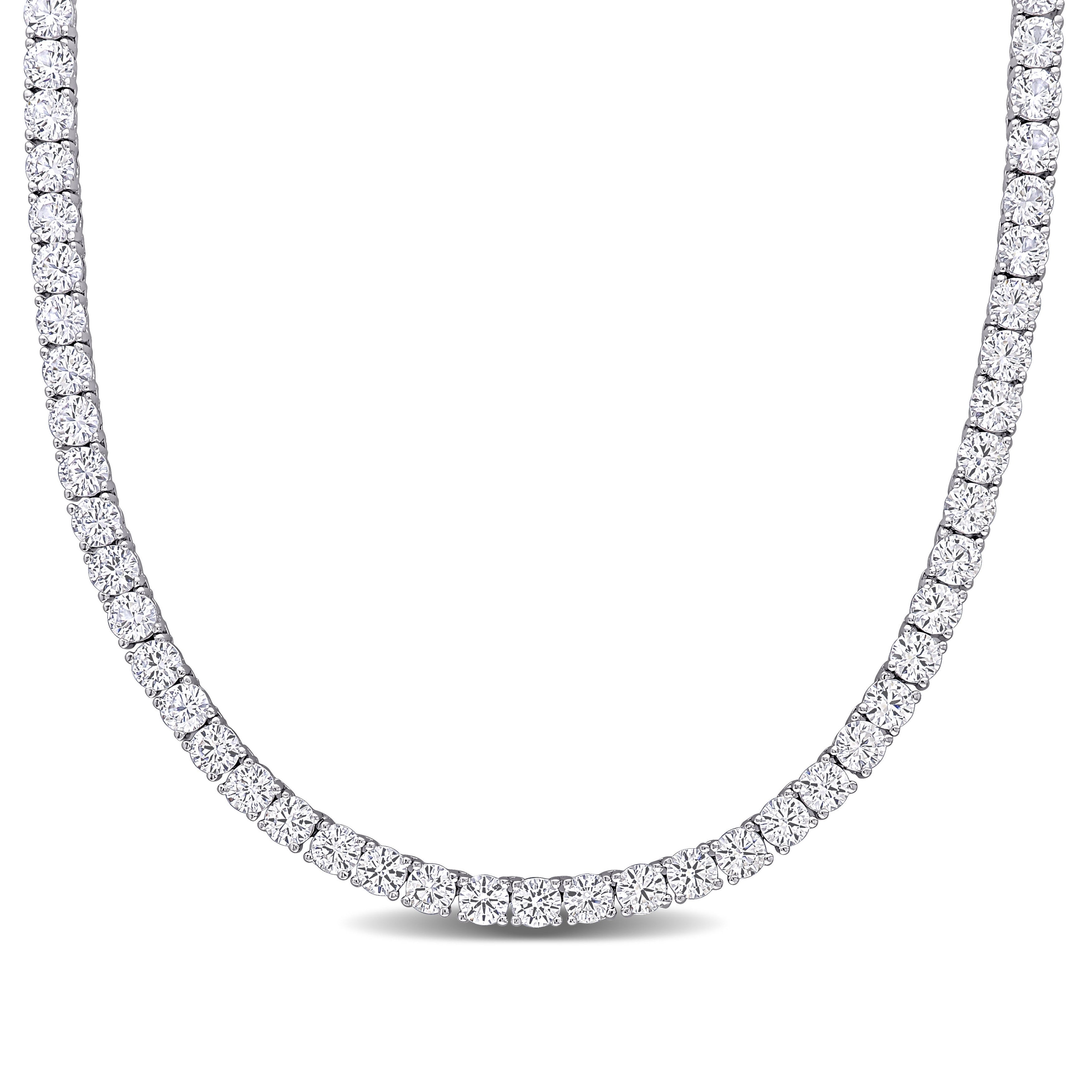33Ct Tgw Created White Sapphire Classic Tennis Necklace In Sterling Silver By Miadora