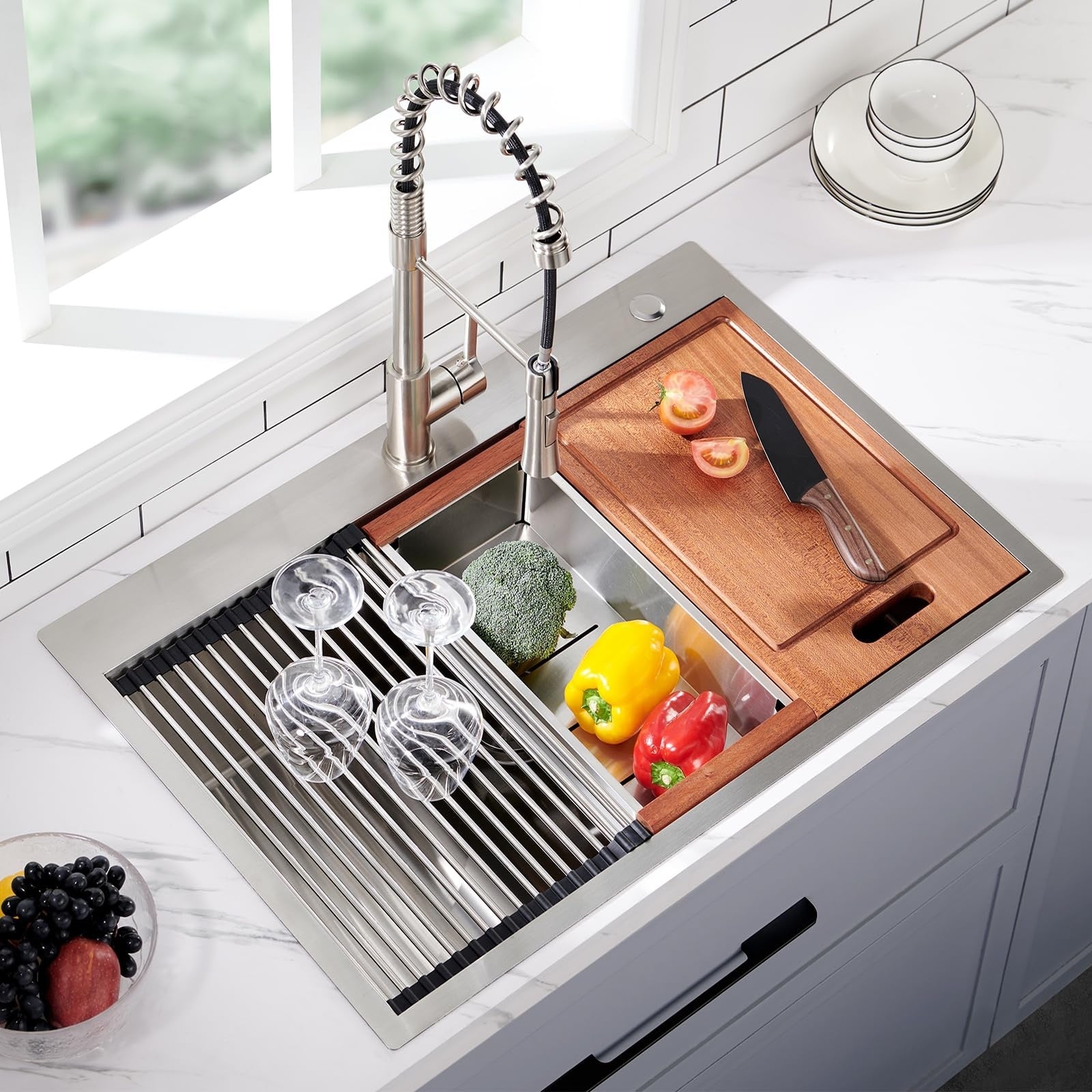 33X22 Drop In Stainless Steel Workstation Sink 33 Inch 18 Gauge Stainless Steel Drop In Kitchen Sink
