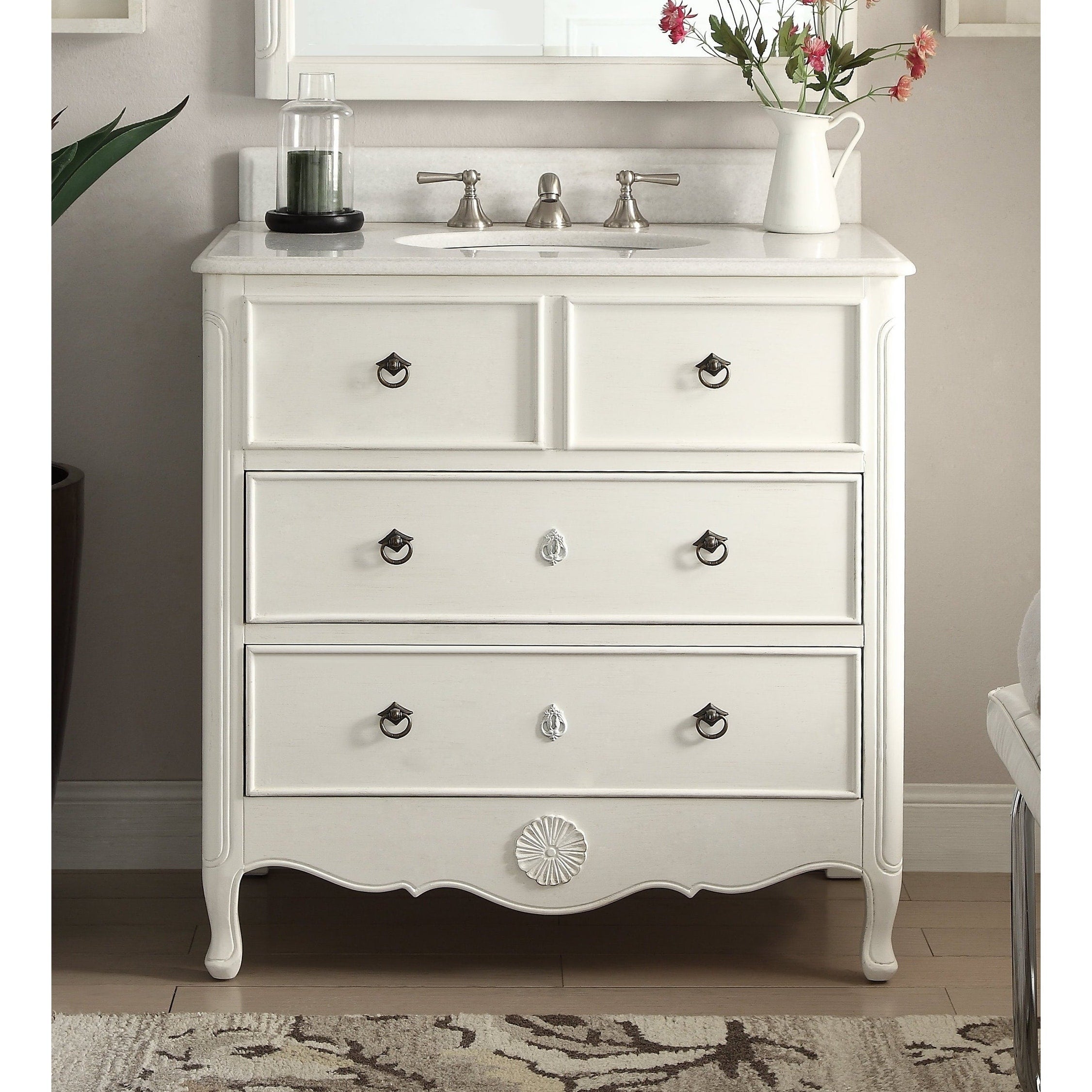 34 Benton Collection Antique White Daleville Bathroom Sink Vanity