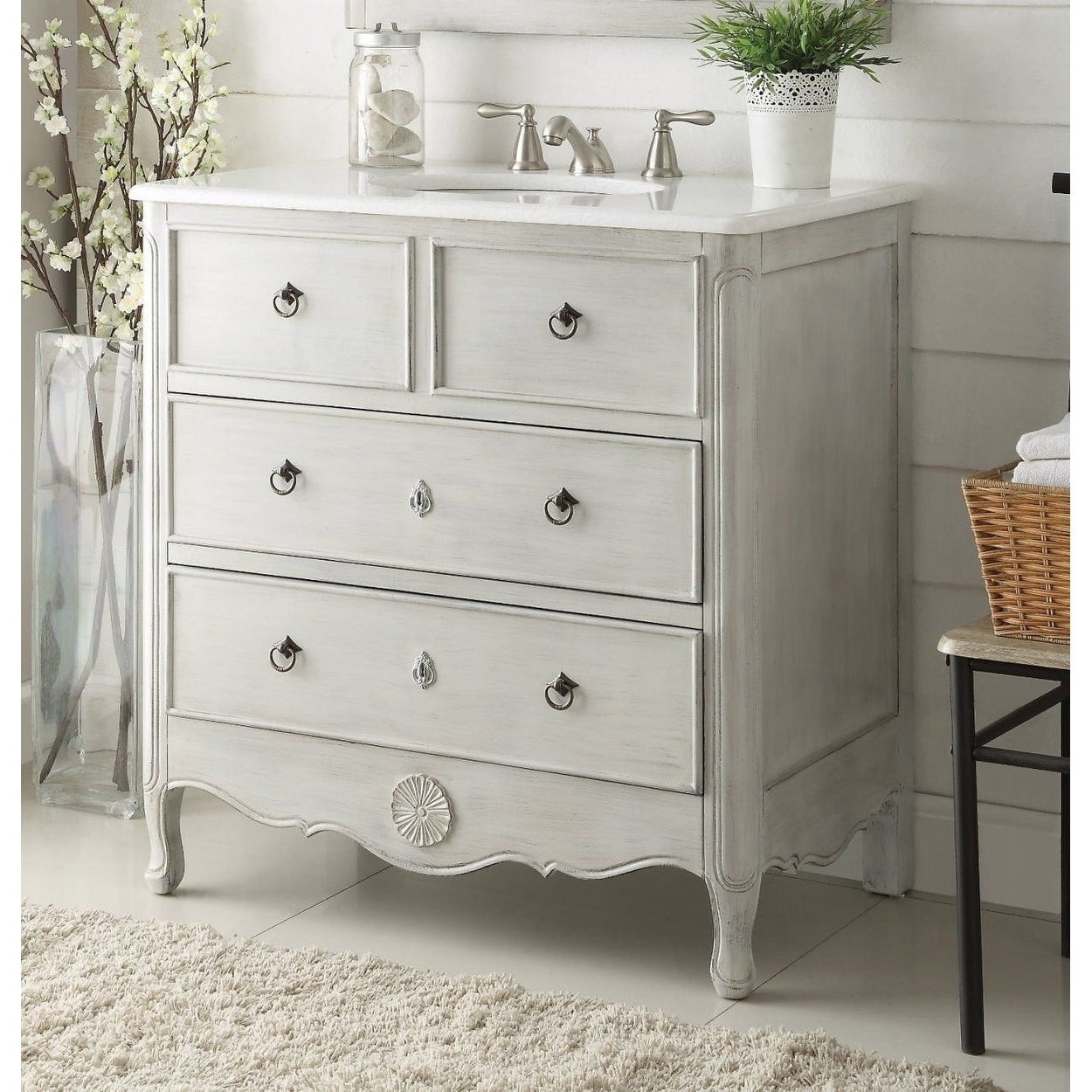 34 Benton Collection Daleville Vintage Distressed Gray Bath Vanity