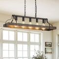 34 Inch Black Vintage Pendant Light 5 E26 Bulb Sockets Adjustable Chain Height Chandelier For Dining Room Bulb Not Included