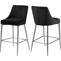 34 In.H Black Finish Low Back Wood Frame Barstool Polyester Seat Set Of 2 35.5