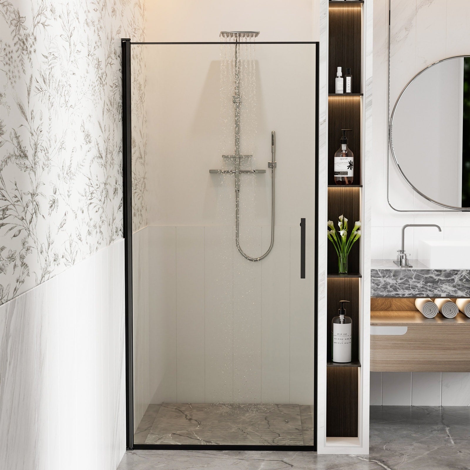 34 In.W X 72 In.H Pivot Frameless Glass Shower Door