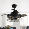 34 Inch Retractable 3 Blade Ceiling Fan With Light Kit