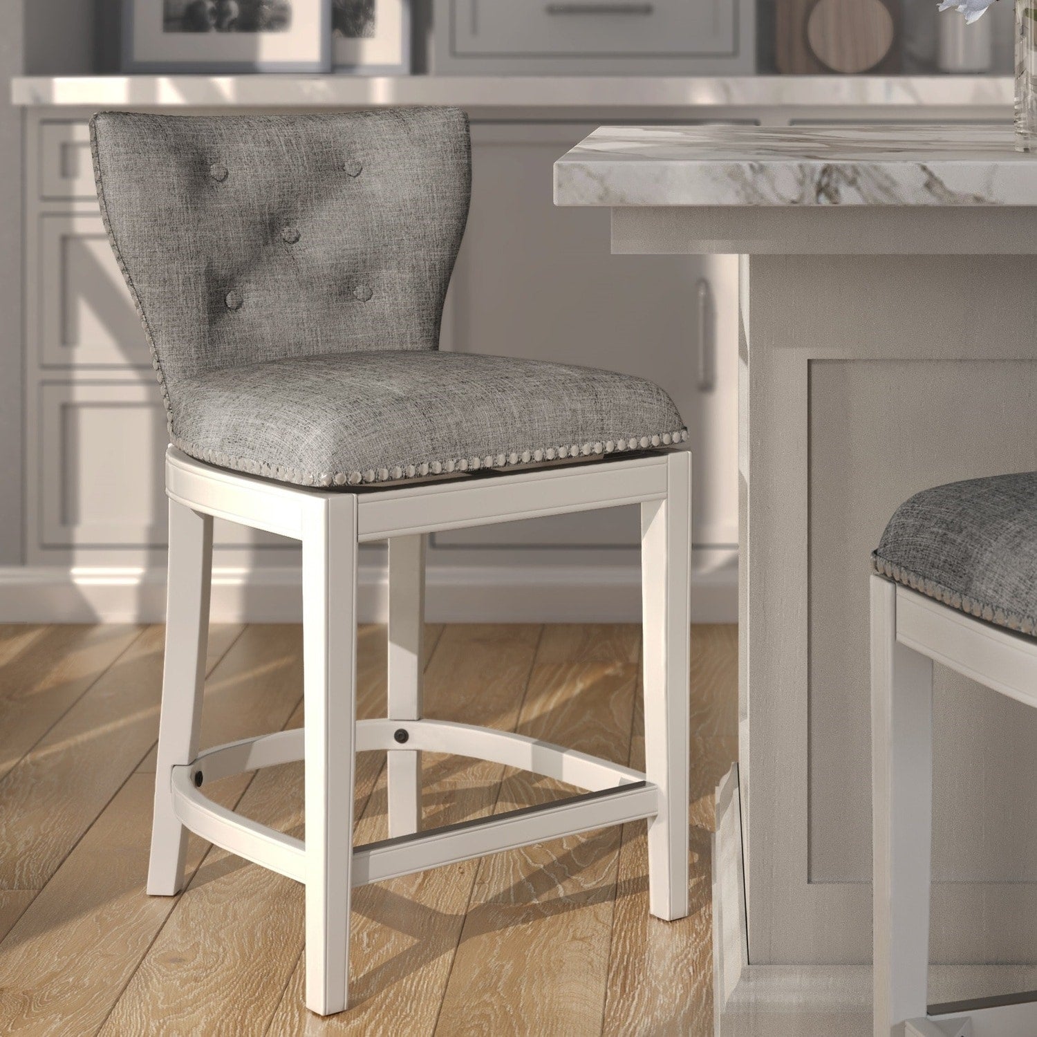 34.5 In.H White Finish Low Back Wood Frame Barstool Polyester Seat Set Of 1 36