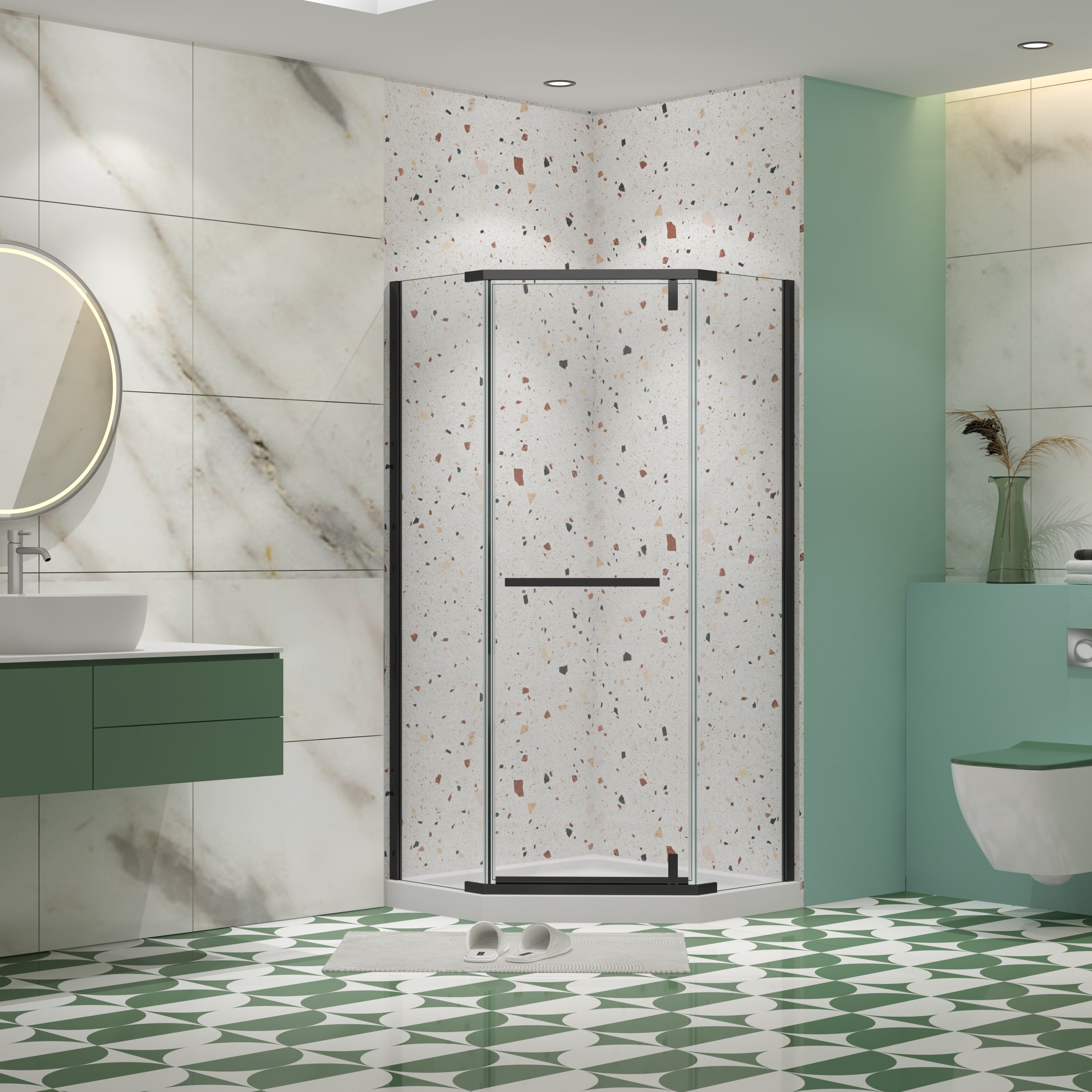 34.75 W X 72 H Semi Frameless Neo Angle Pivot Shower Door 34.75 X 34.75 X 72