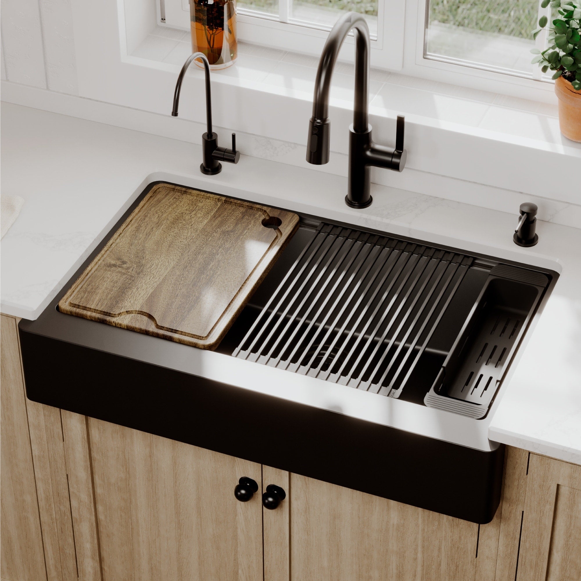 34 Apron Front Single Bowl Quartz Kitchen Sink Kit
