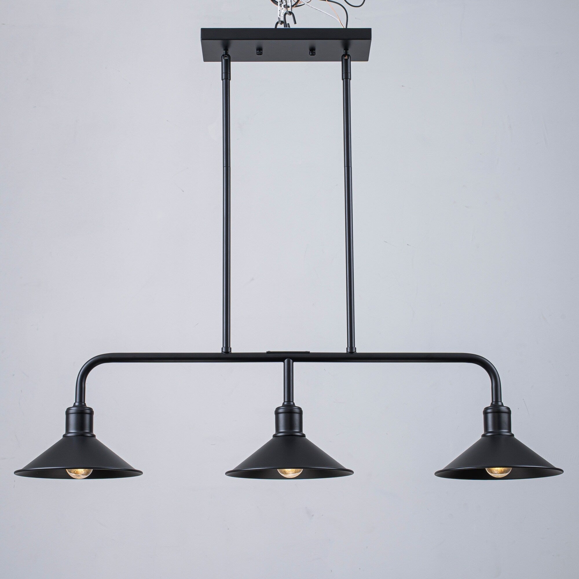34 Modern Industrial Farmhouse Black Linear 3 Light Island Pendant Light With Cone Shades For Kitchen And Dining Room