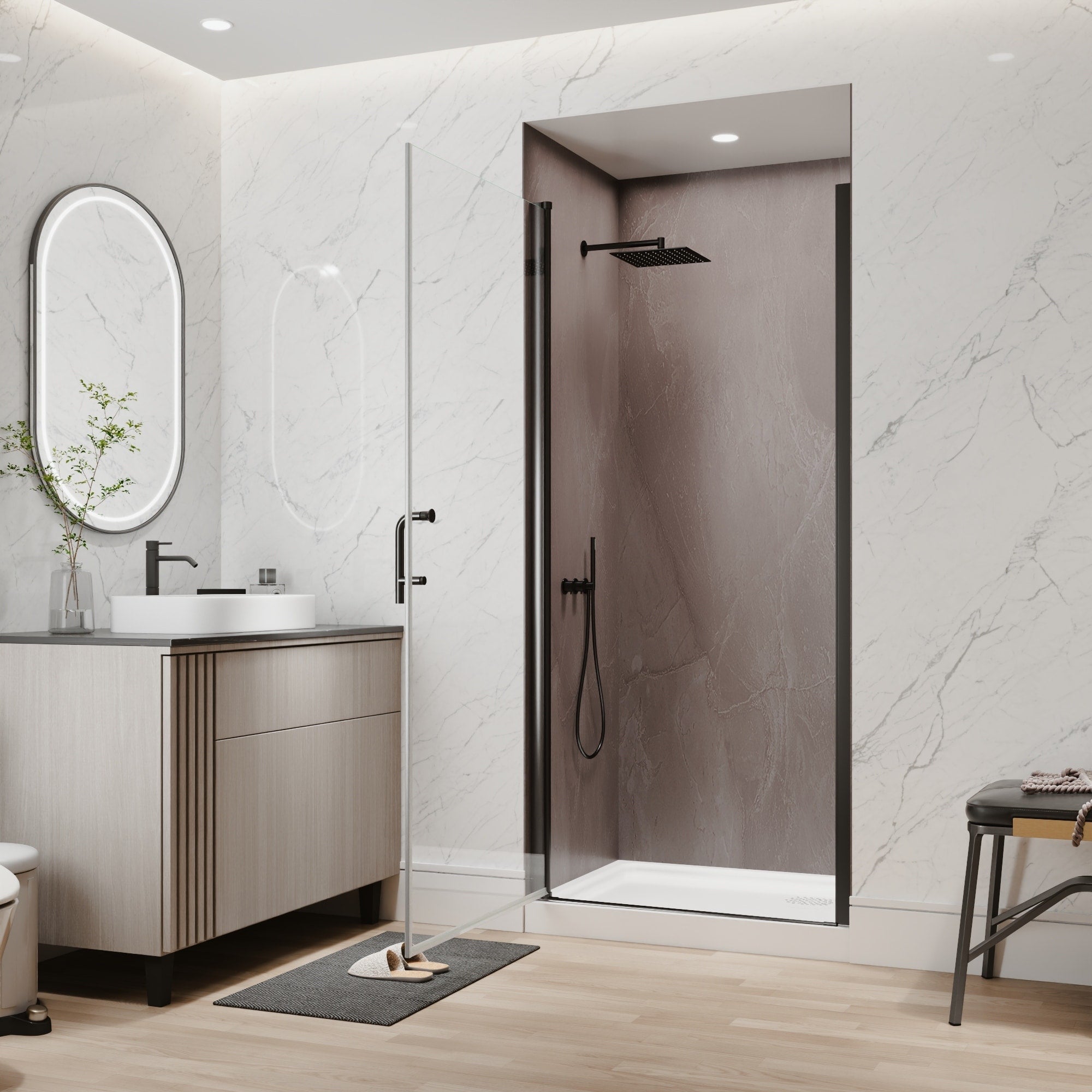 34X72 Semi Frameless Pivot Shower Door
