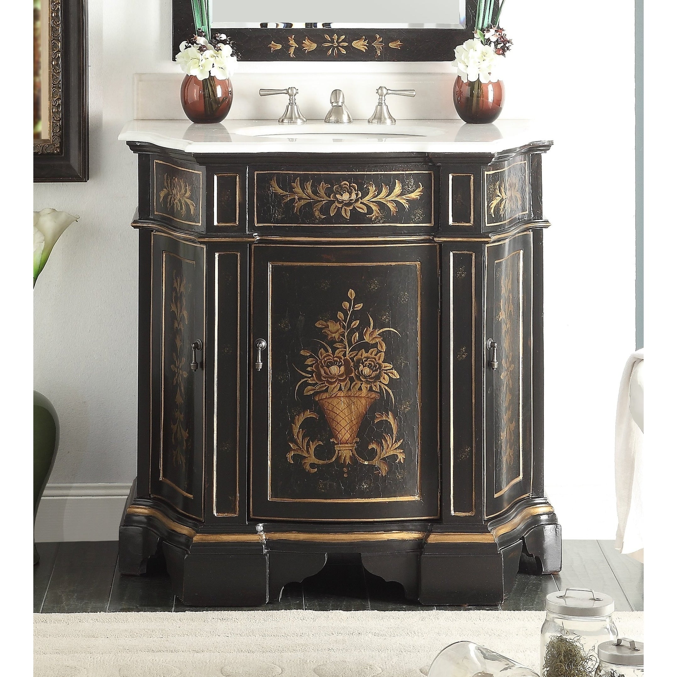 35 Benton Collection Crossfield Antique Style Black Bathroom Vanity