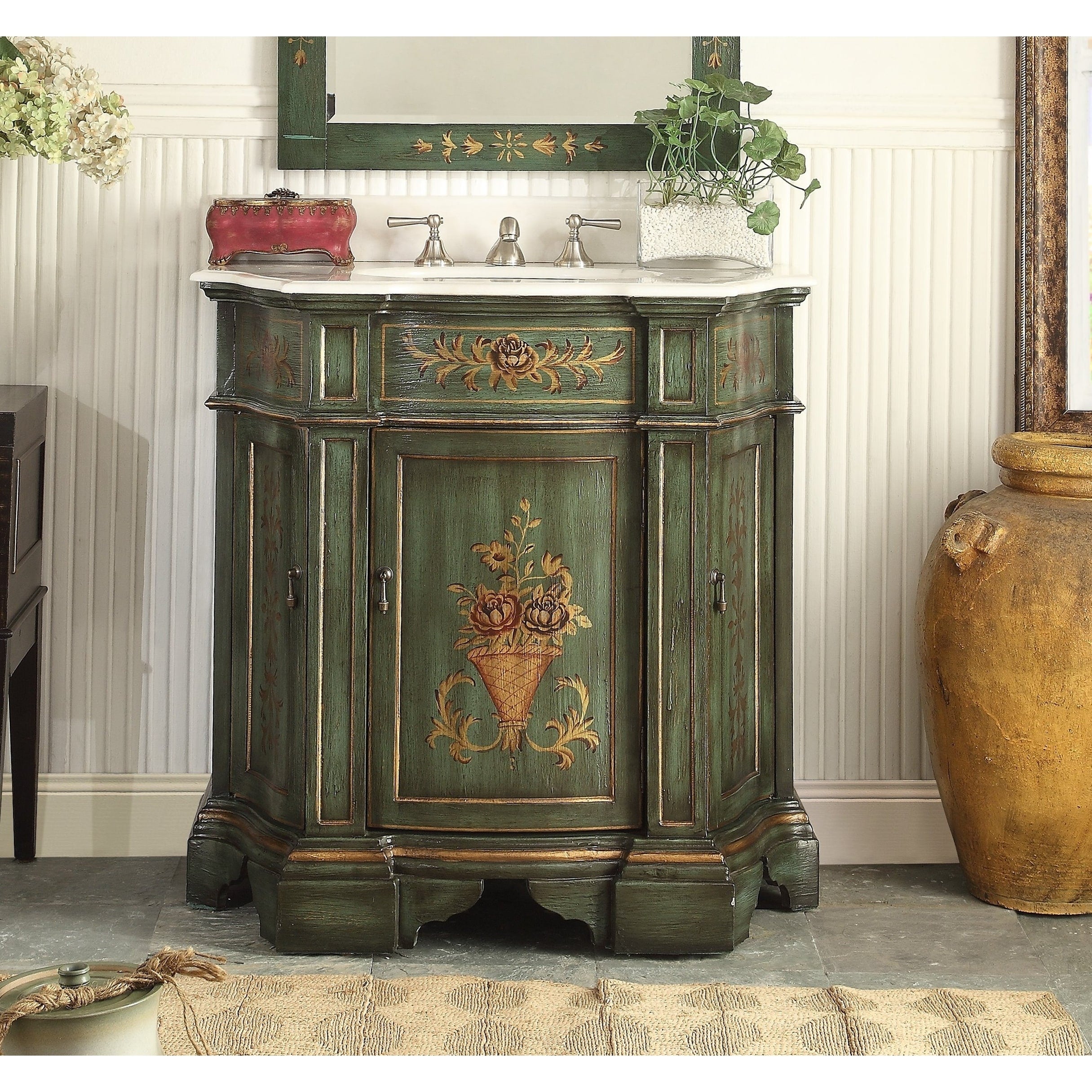35 Benton Collection Crossfield Antique Style Green Bathroom Vanity