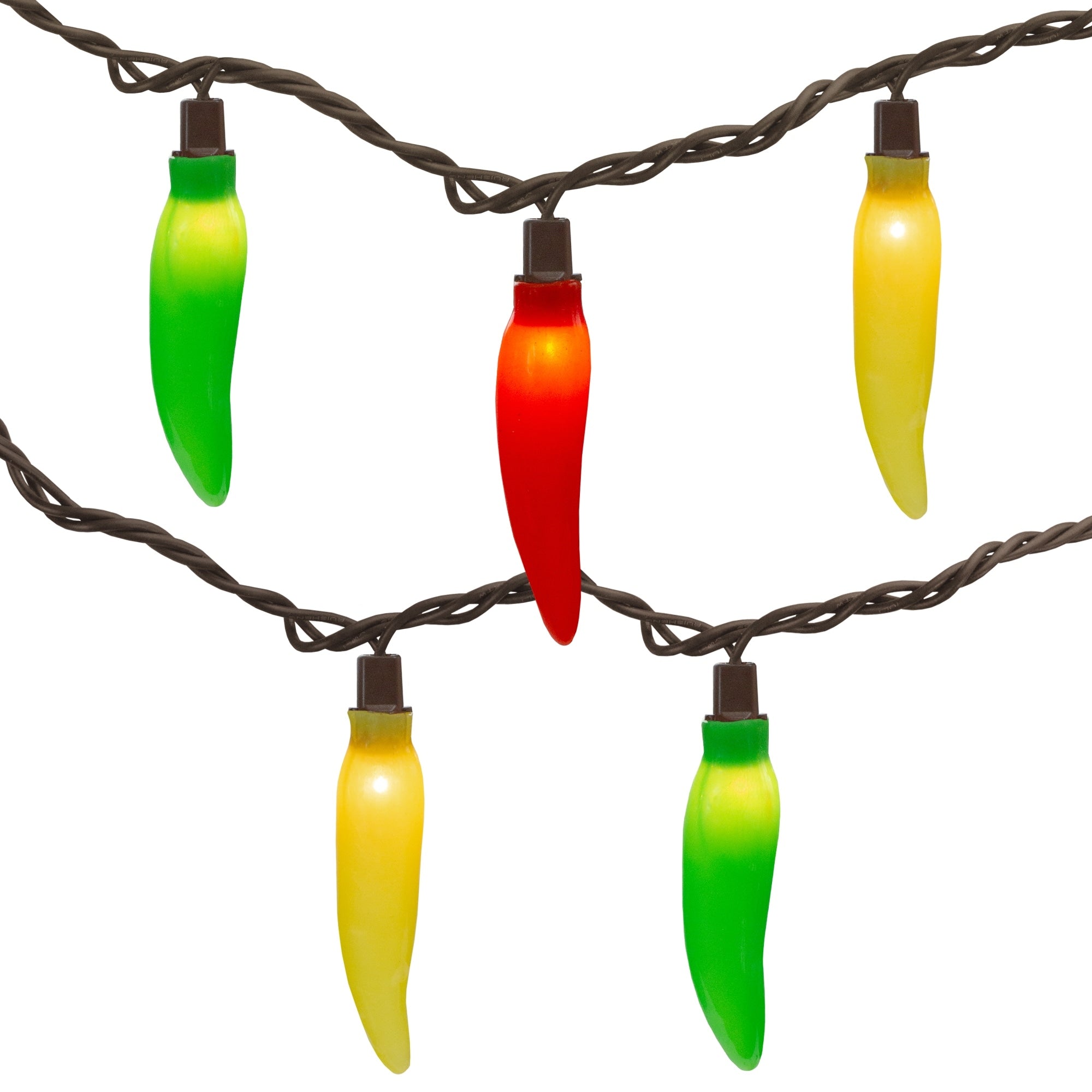 Set Of 35 Red Yellow And Green Chili Pepper Summer Garden Patio Christmas Lights Brown Wire